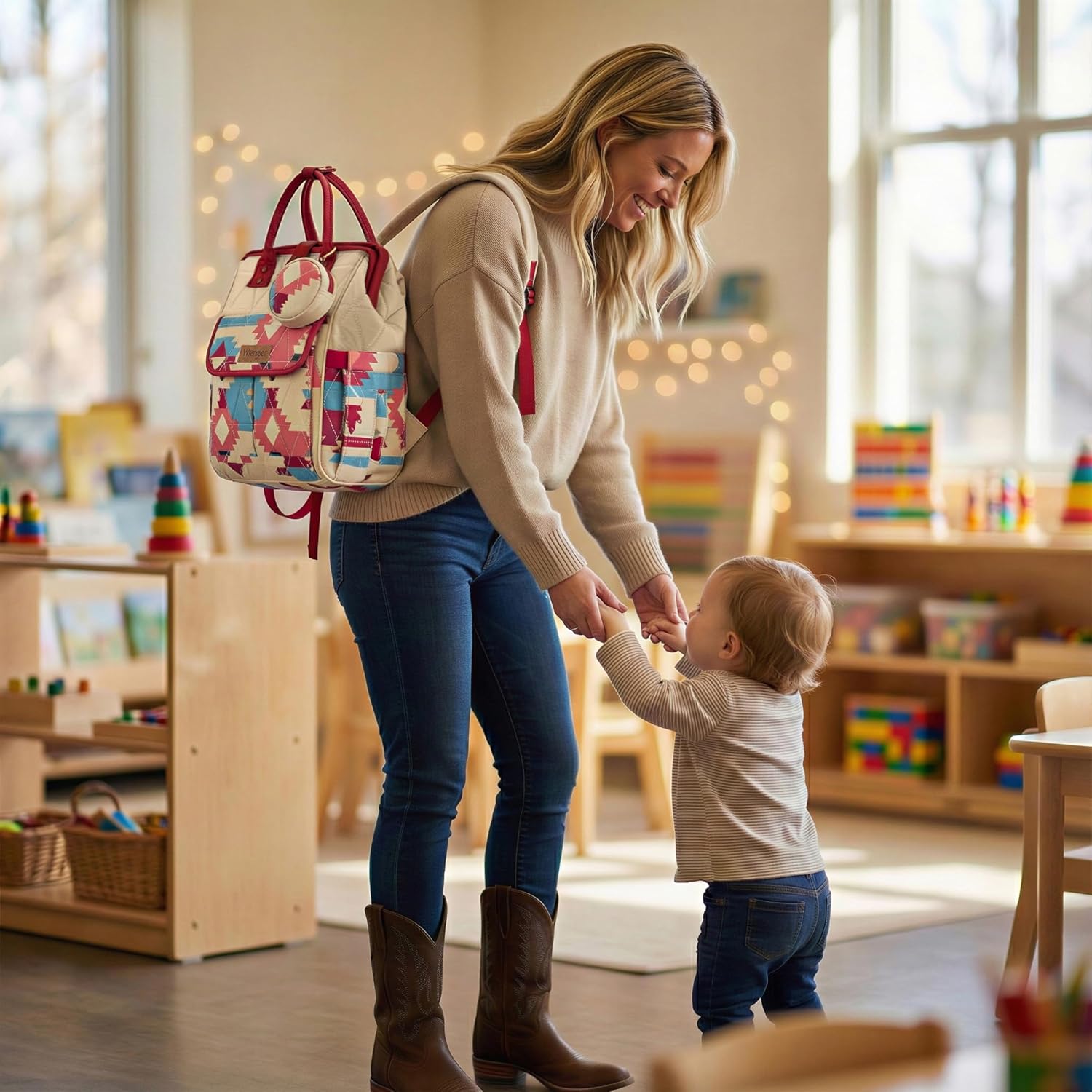 Montana West Wrangler Aztec Diaper Bag Backpack Western Backpacks for Moms Baby Essentials Bag with Twist-Lock Closure, Insulated Pockets, Portable Changing Pad, Stroller Straps, Pacifier Case