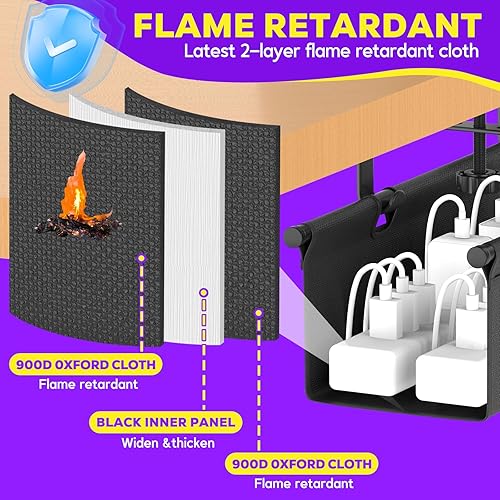 Miniatura 2 de Bandeja grande de tela resistente al fuego para organizar cables debajo del escritorio, organizador de cables de abrazadera ajustable, sin cable de