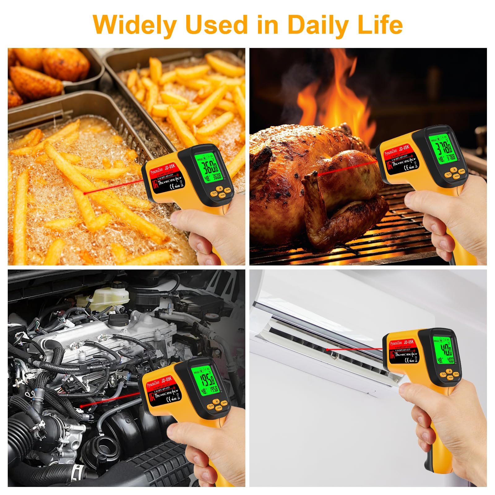 Infrared Thermometer Gun, Dual-Mode with Non-Contact IR & K-Type Thermocouple Probe Meature, -58°F to 1472°F High Accuracy Laser Temperature Gun with Emissivity, Humidity, for Cooking, Industrial Use — Amazon image 8