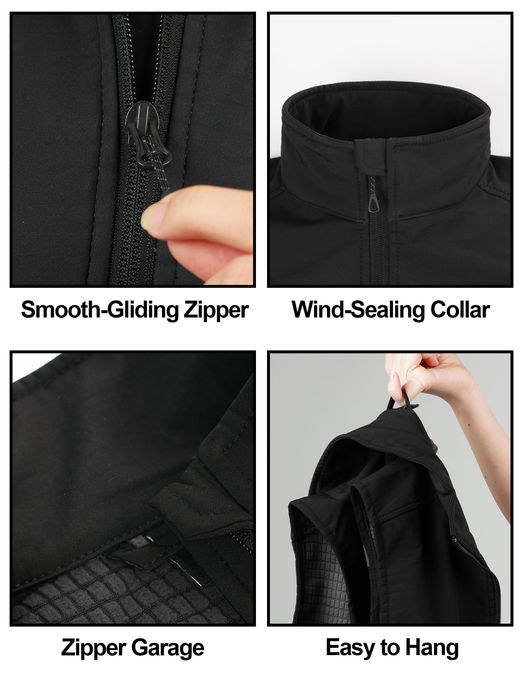 KUTOOK Gilet Softshell léger doublé polaire coupe-vent sans manches avec poches zippées pour randonnée, cyclisme, voyage
