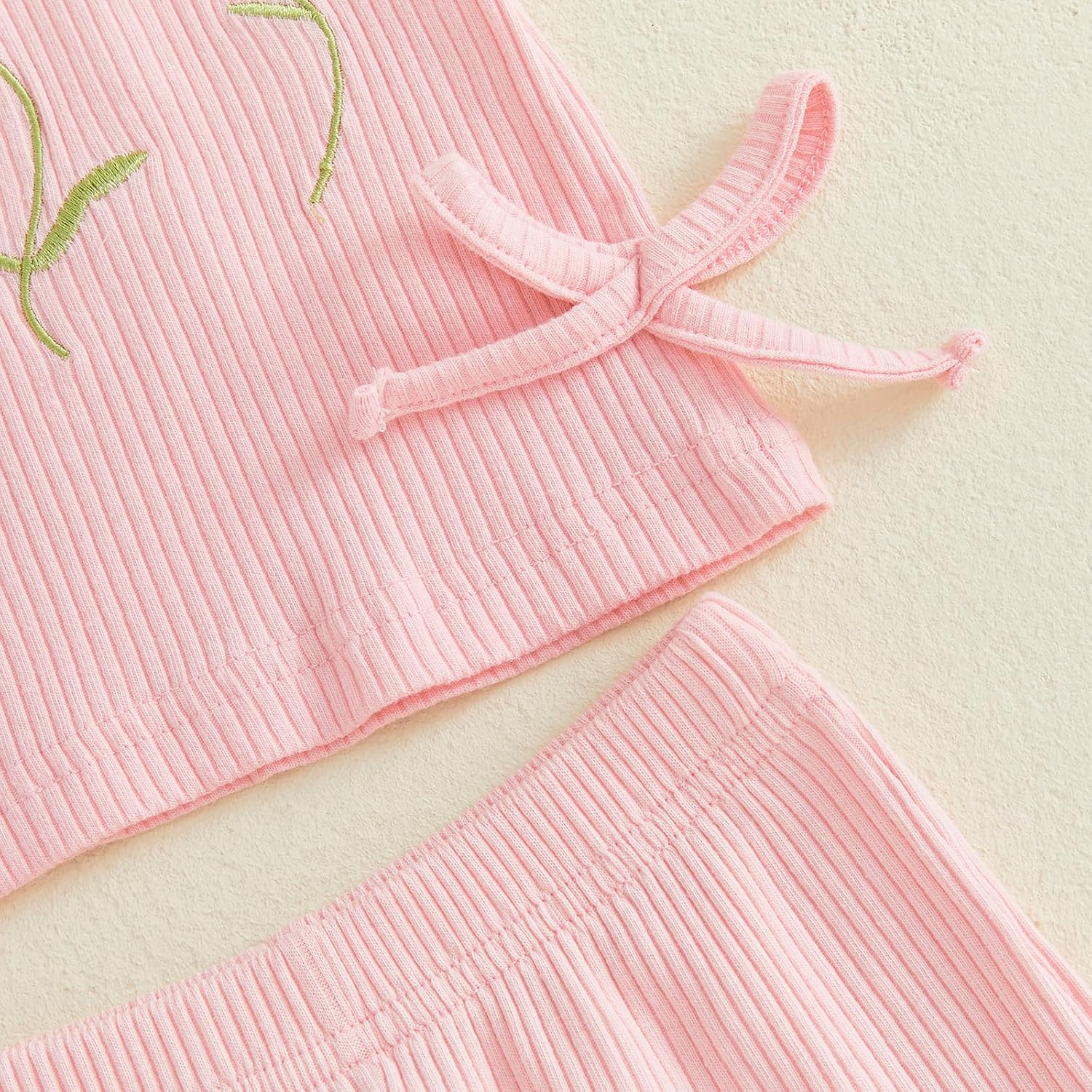 Toddler Girl Summer Outfit Infant Baby Crochet Flower Ruffle Short Sleeve Ribbed Knit Tops and Shorts Set For 0-3T