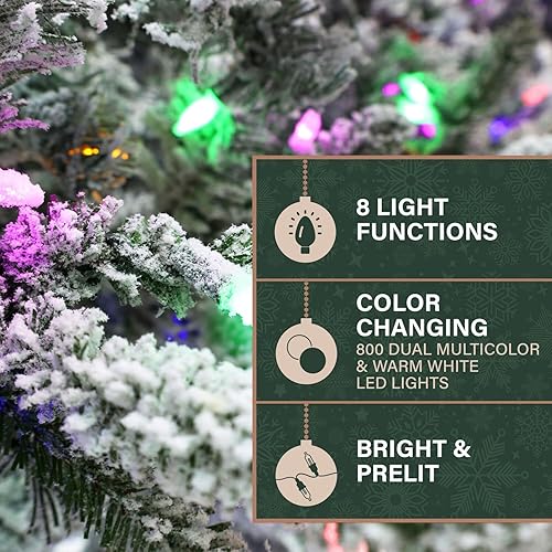 Miniatura 10 de Fraser Hill Farm - Árbol artificial de Navidad nevado Mountain Pine de 9 pies, con luces LED de color multicolor y blanco cálido y soporte,