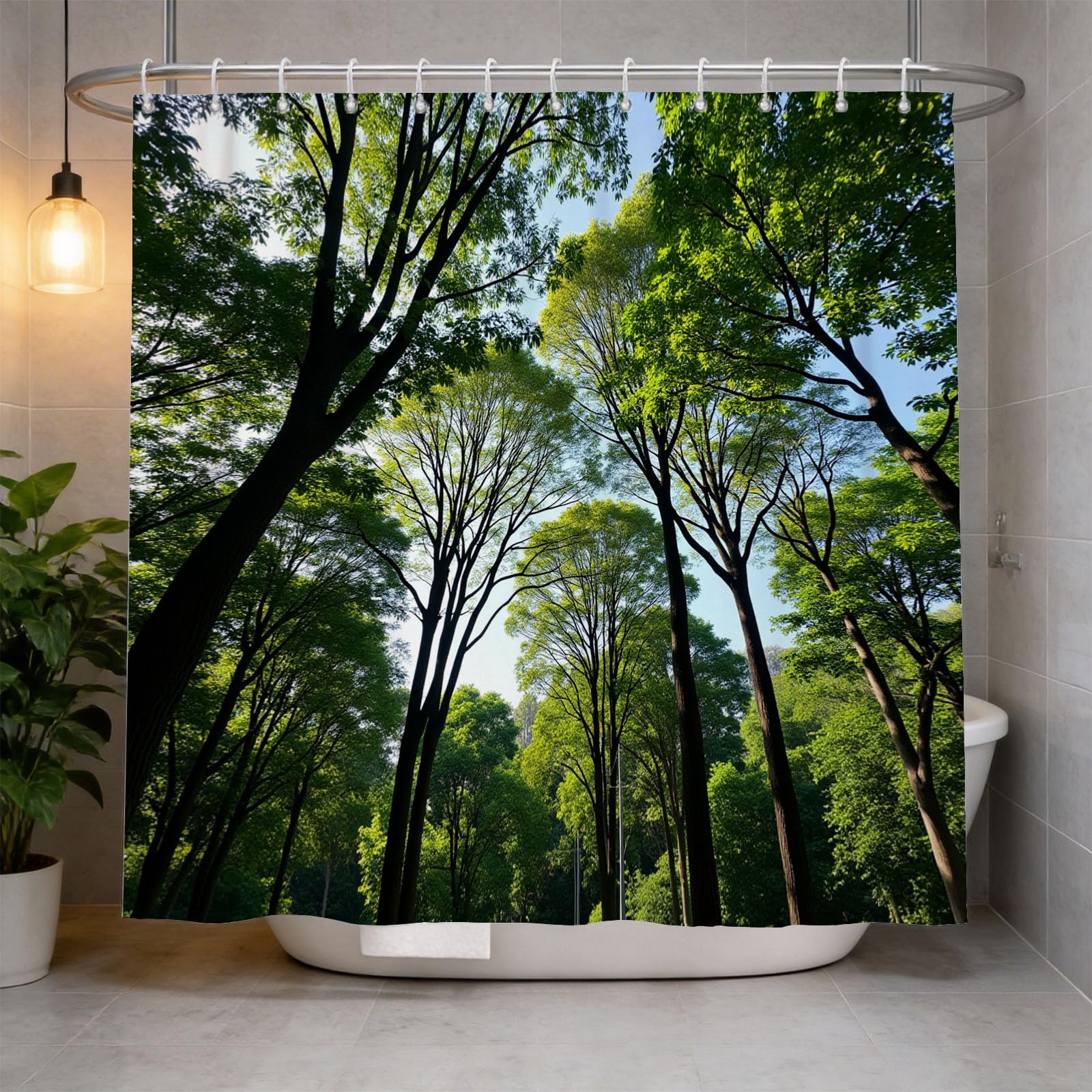 Hongduo 3D Woods Shower Curtain for Stalls Bathtubs Nature Bathroom Decor Shower Curtain Set Polyester Fabric Waterproof 200x200cm/79X79 Inch with Hooks