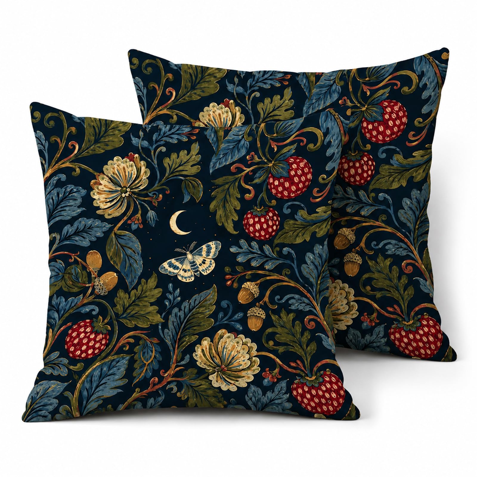 Linen Cushion Covers 45x45 Set of 2, Strawberry Thief Throw Pillow Covers