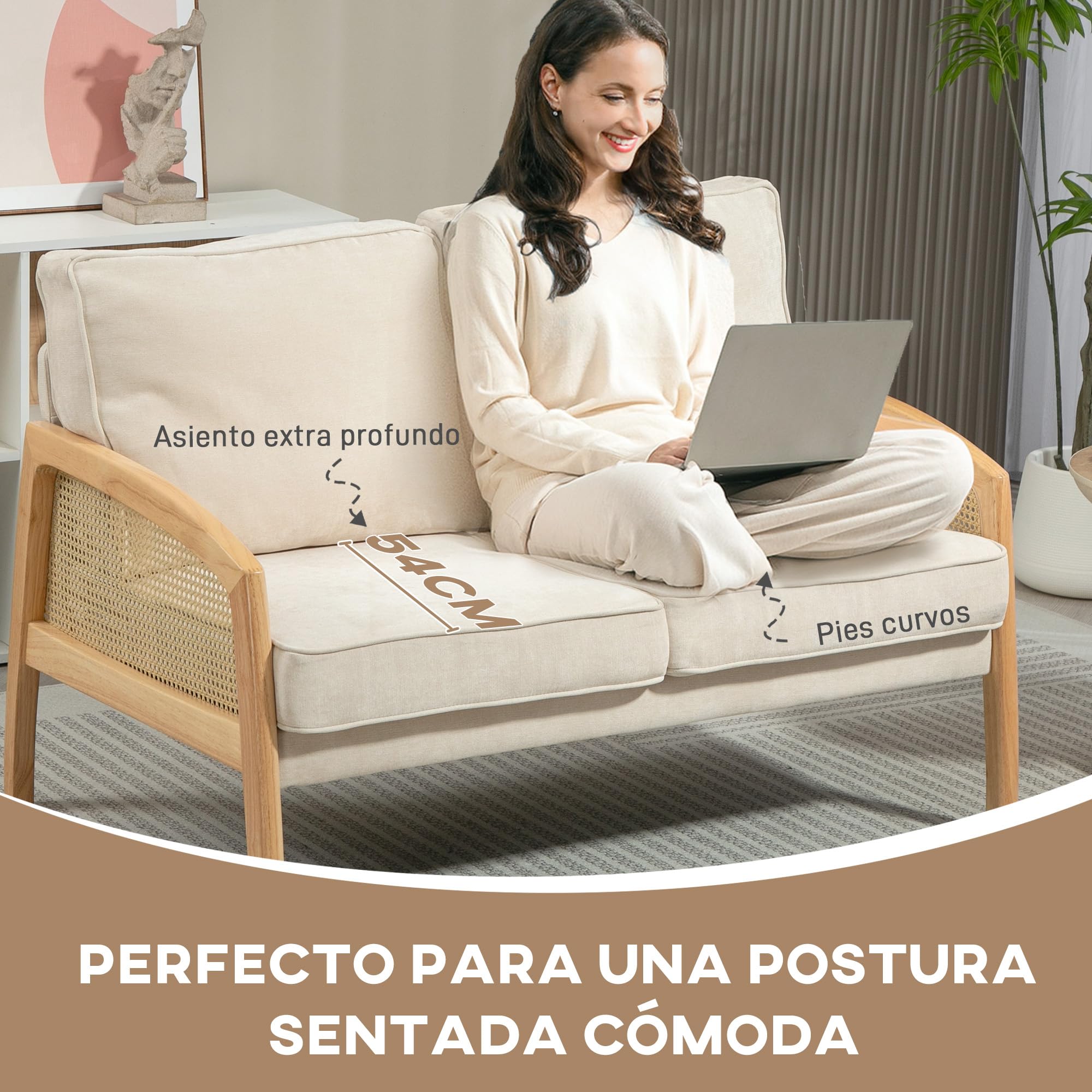 HOMCOM Sofá de 2 Plazas Tapizado en Chenilla 240 kg 123x75x88 cm Beige