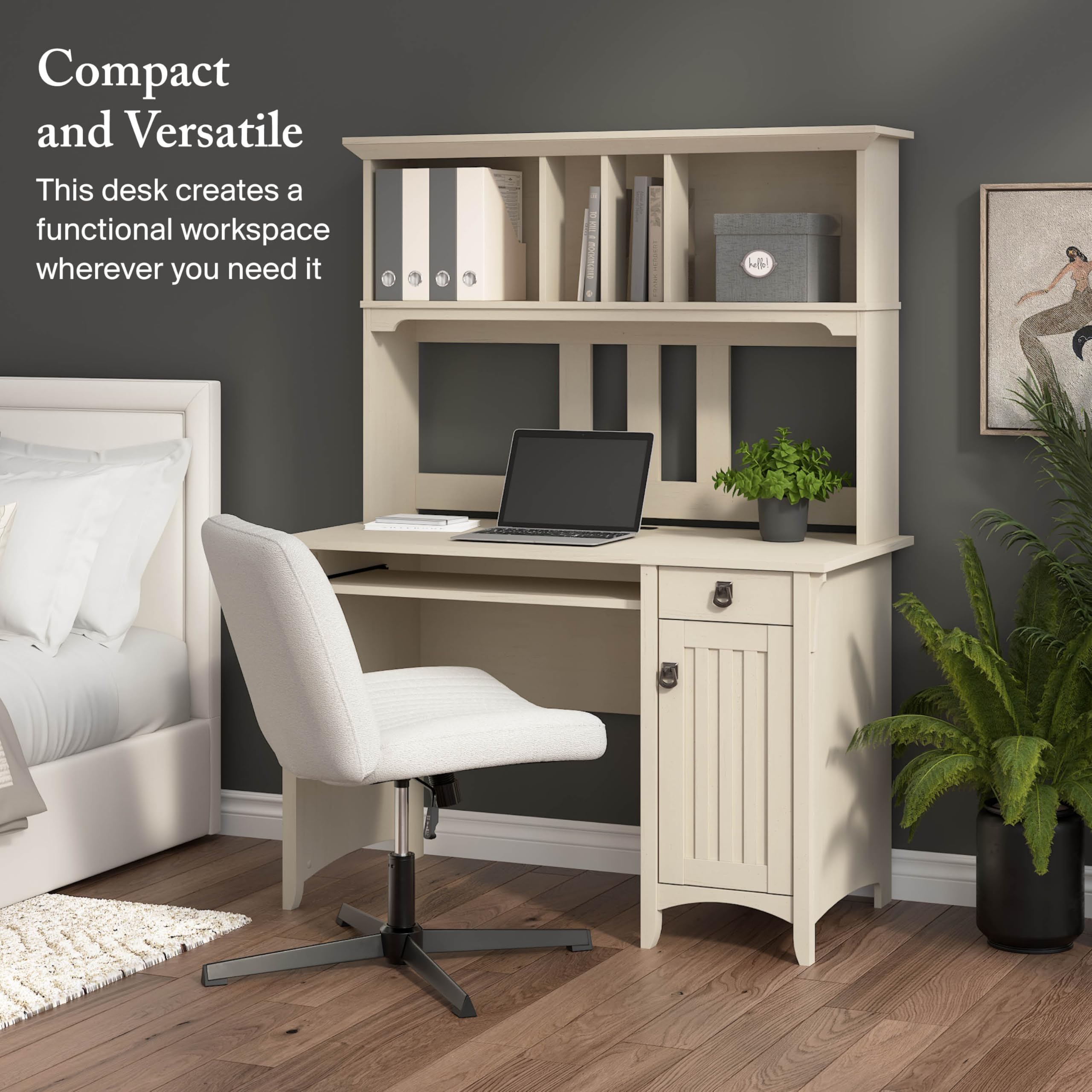 Bush Home Salinas Small Computer Desk with Hutch in Antique White - 4