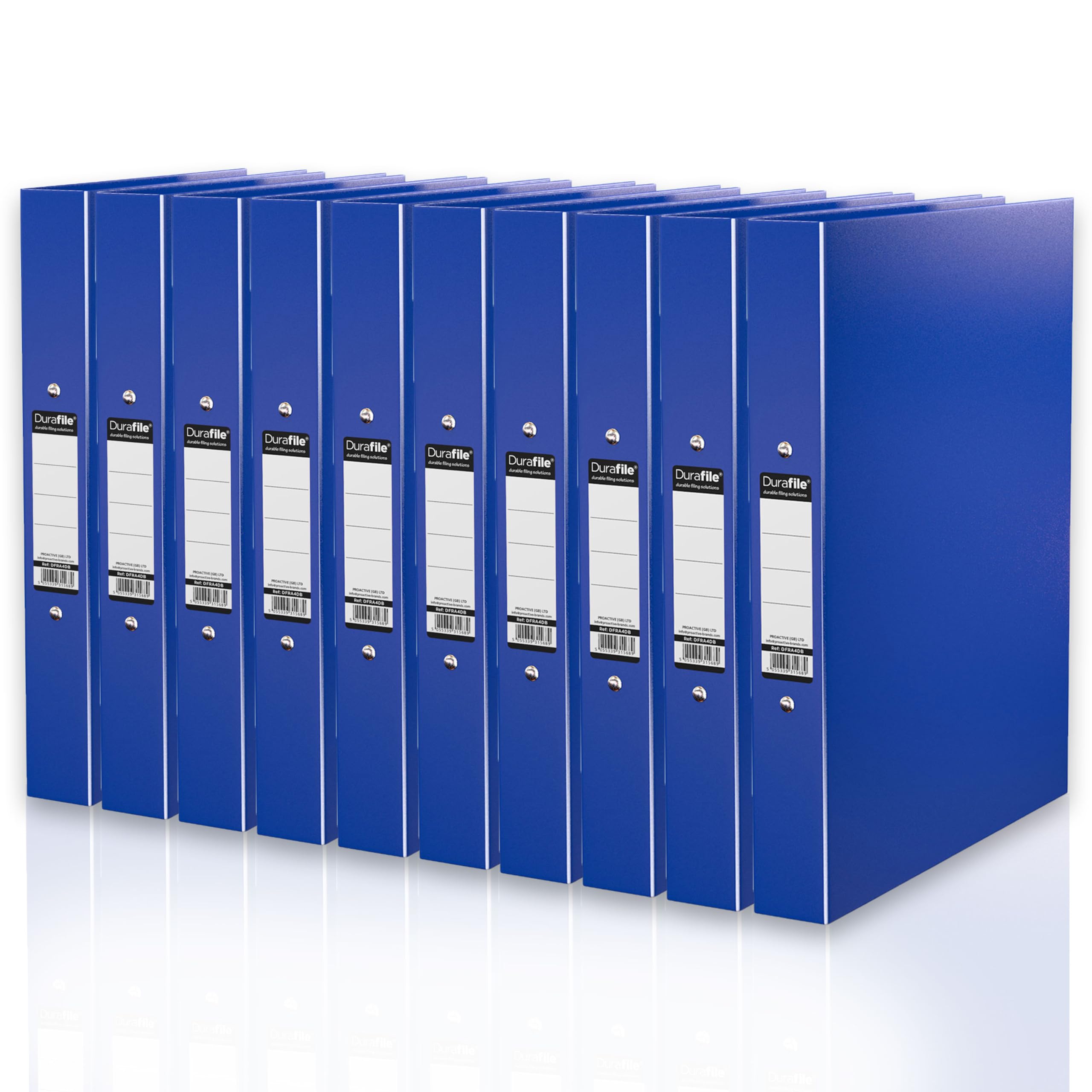 Durafile Ring Binder A4 Files, Dark Blue, Pack of 10 Folders, Heavy Duty Board Construction Folders for Paperwork Ring Binder, Ideal Folder Organiser for School, Home & The Office