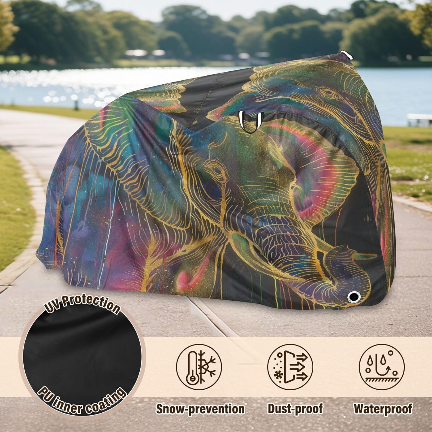 ALAZA Elephant Portrait Art Bike Cover Waterproof Outdoor Ebike Bicycle Covers Tarp Protection for 1/2 Bikes, Sun UV Dust Wind Proof