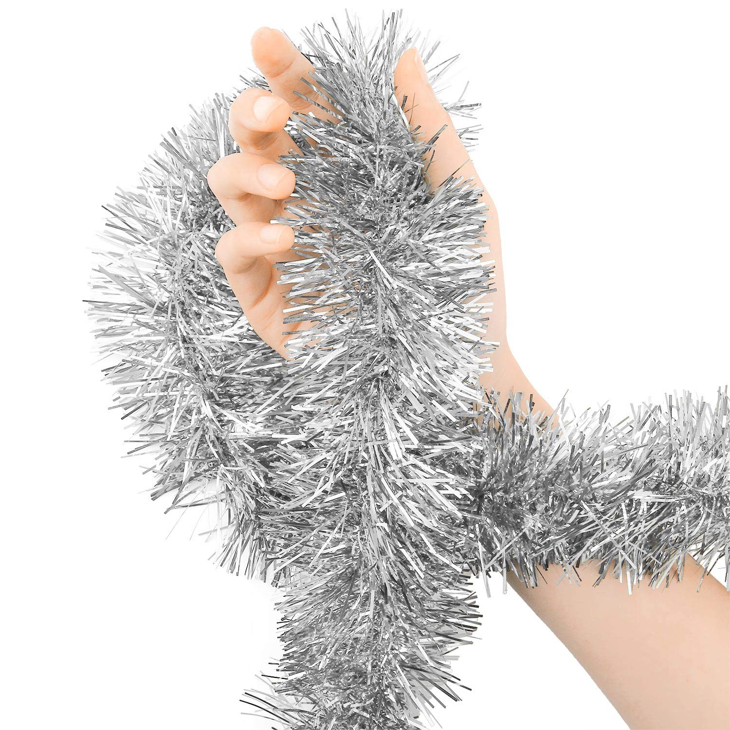 SANNO Lametta-Girlande 9,8m – Glitzernd, Silber Mit Schneerand, Für Weihnachtsdeko Und Partys