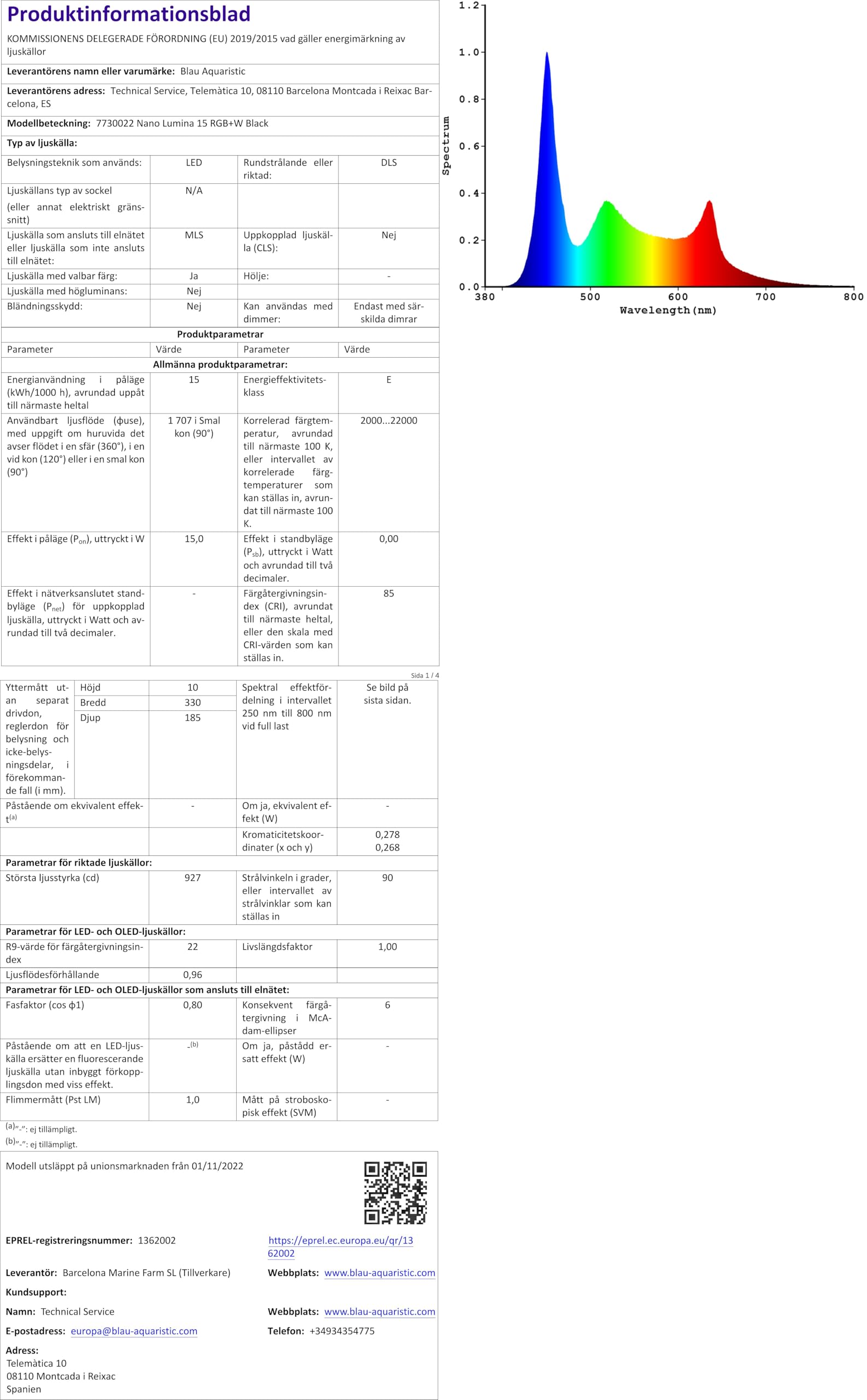 Blau Aquaristic Nano Lumina 15 RGB+W Schwarz
