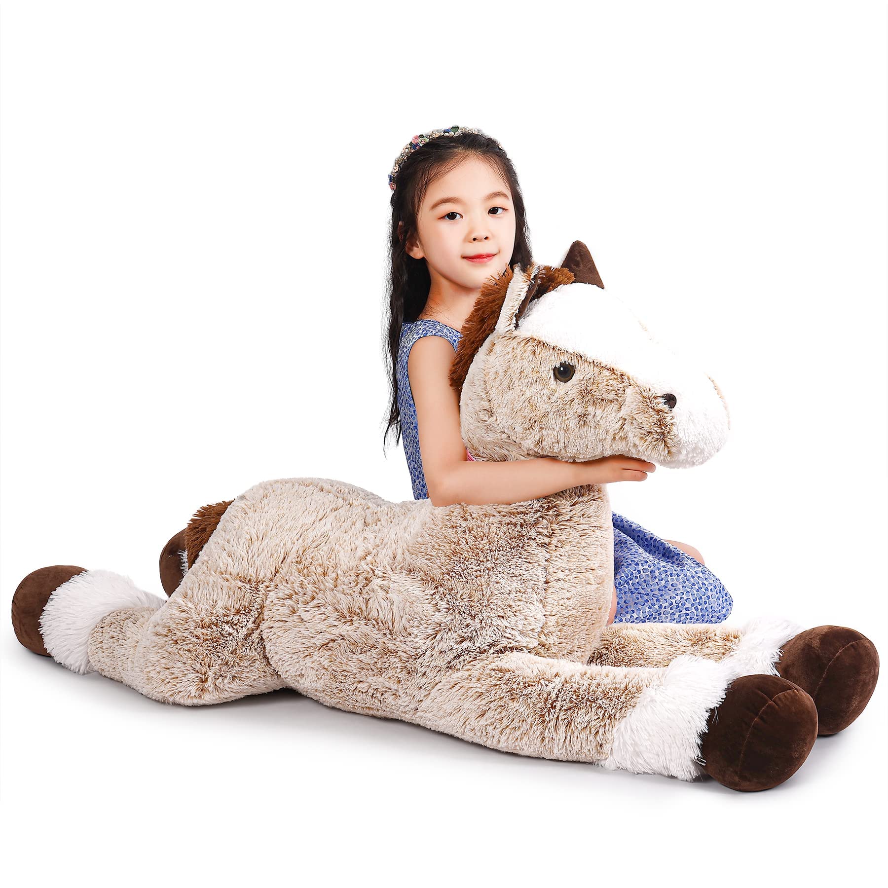SNOWOLF 120cm Kuscheltier Pferd XXL Flauschiges Stofftier Pony Plüschpferd Pferde Spielzeug Geschenk für Kinder Geburtstag Weihnachten Schlafbegleiter