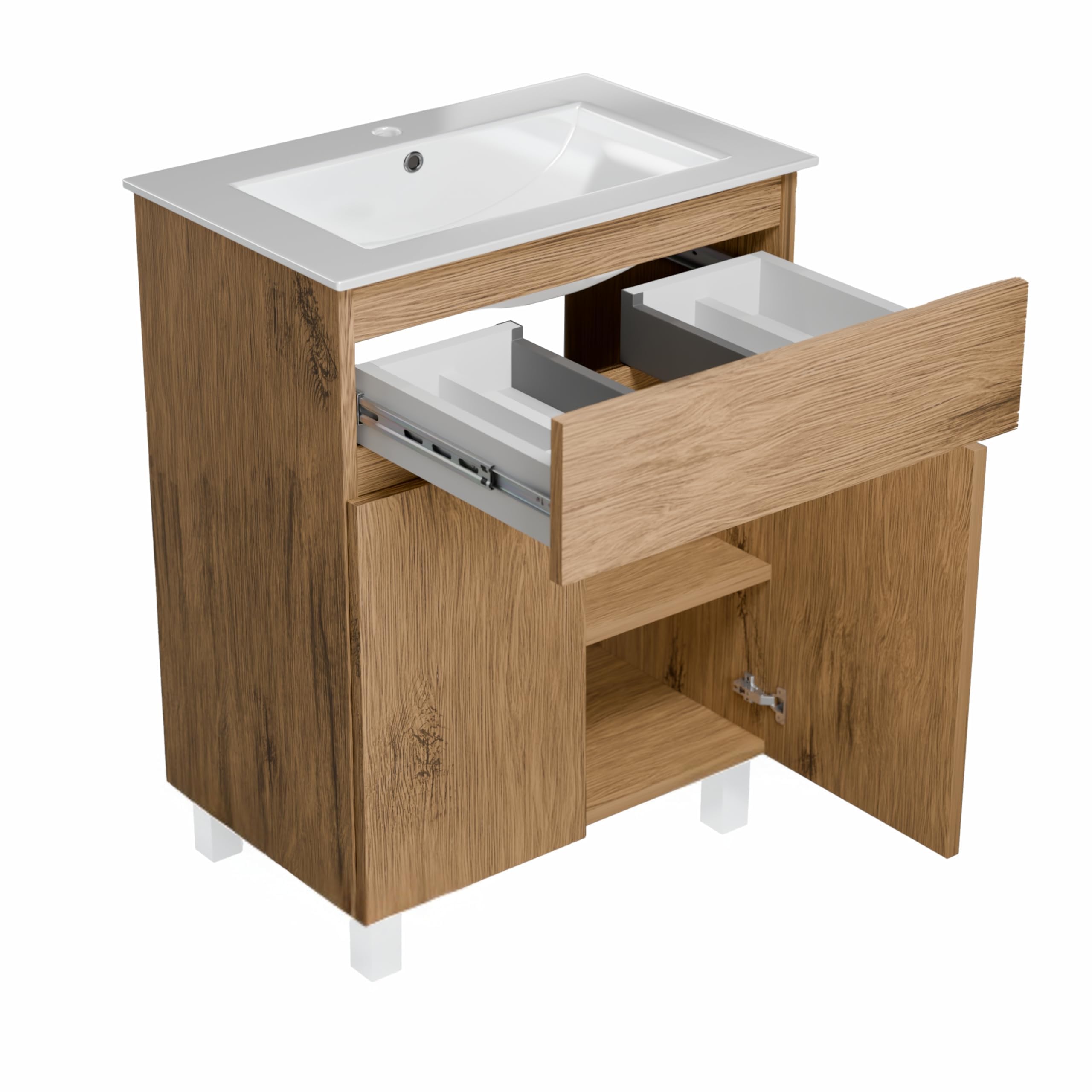 Umywalka z szafką podumywalkową, szerokość 60 cm Ariza SINK, szafka podumywalkowa z szufladą, wisząca lub stojąca - drewno/dąb Lancelot