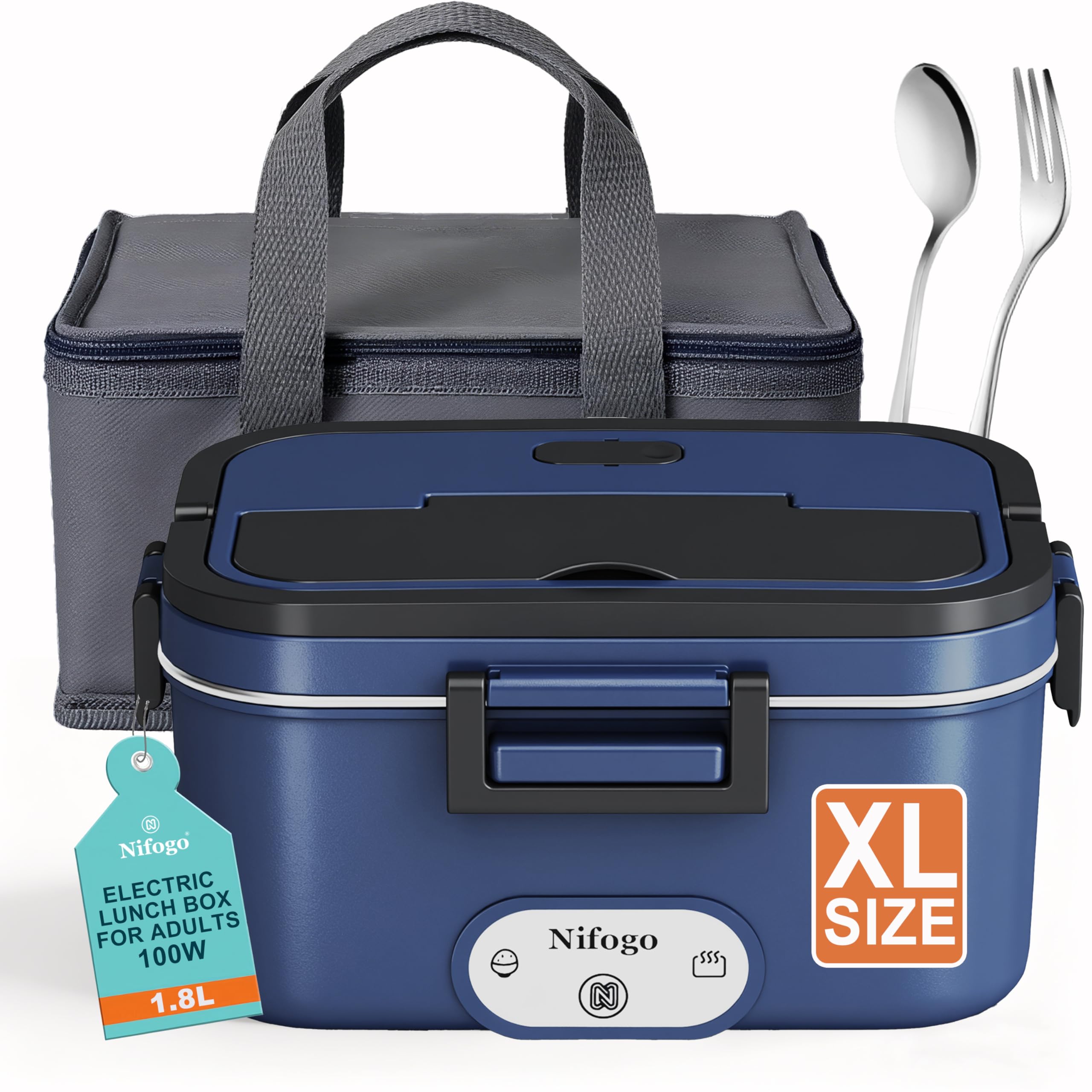 Nifogo Electric Lunch Box in an office setting with food