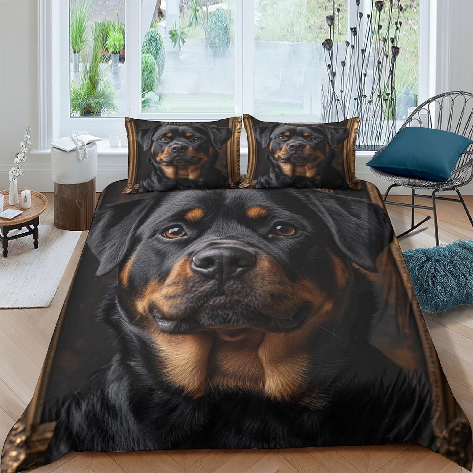 Ctjqhvkz Style-6 3D Printed Rottweiler Fitted Sheet Microfiber Soft Black Dog Bed Cover For Bedroom Guest Room Mattress Decor Single（135X200cm）