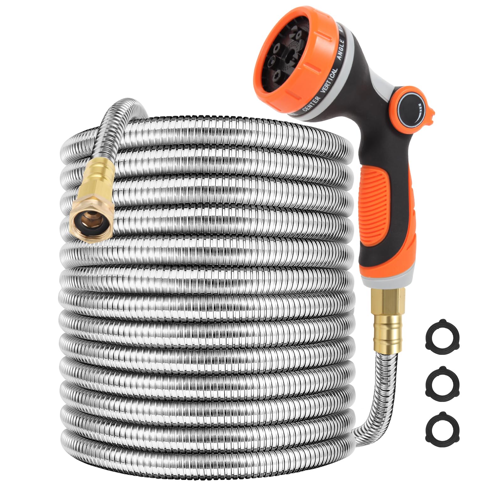 SPRIKIR Metal Garden Hose 50 ft with 10 Function Sprayer Nozzle, Lightweight Stainless Steel Water Hose with 3/4" Solid Fittings, Flexible Kink Free Leak Proof for Yard, Patio, Outdoor & Car washing