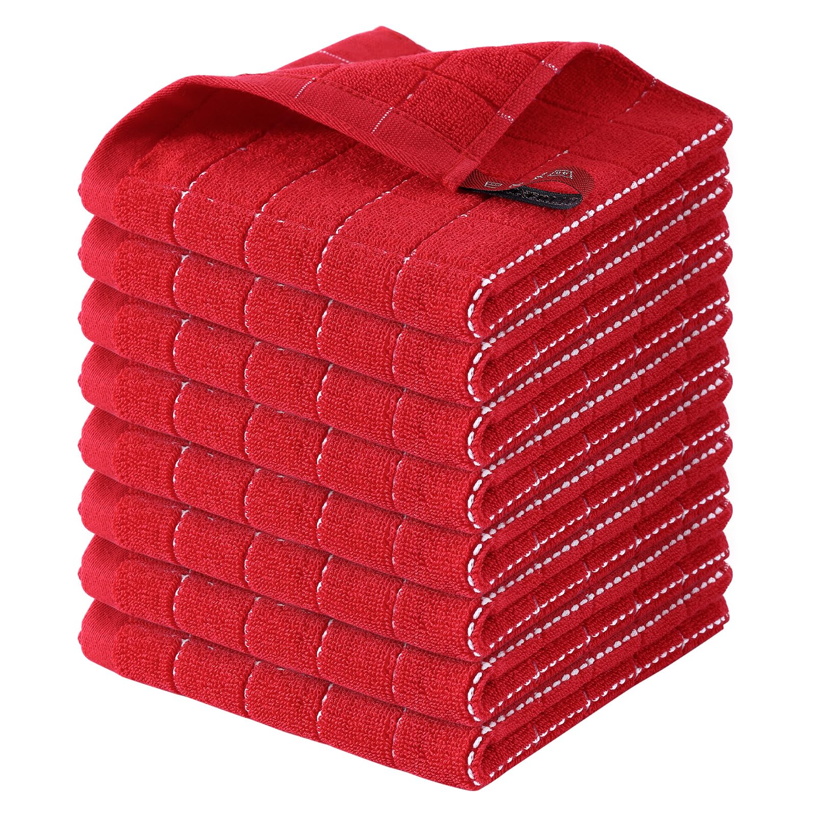 Homaxy 100% Cotton Terry Kitchen Dish Cloths, 8 Pack, Red | Ultra Soft and Absorbent, Suitable for Drying and Washing Dishes