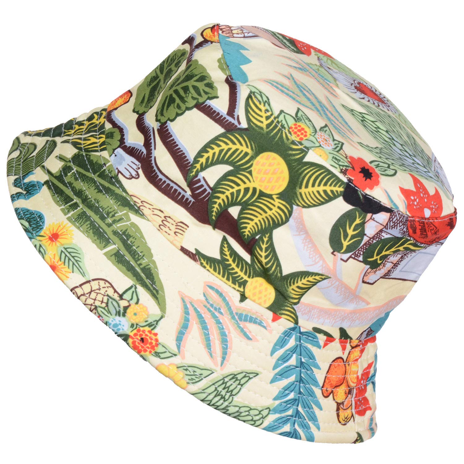 BYOS Summer Fashion Print Cotton Bucket Sun Hat for Men Women Reversible Black