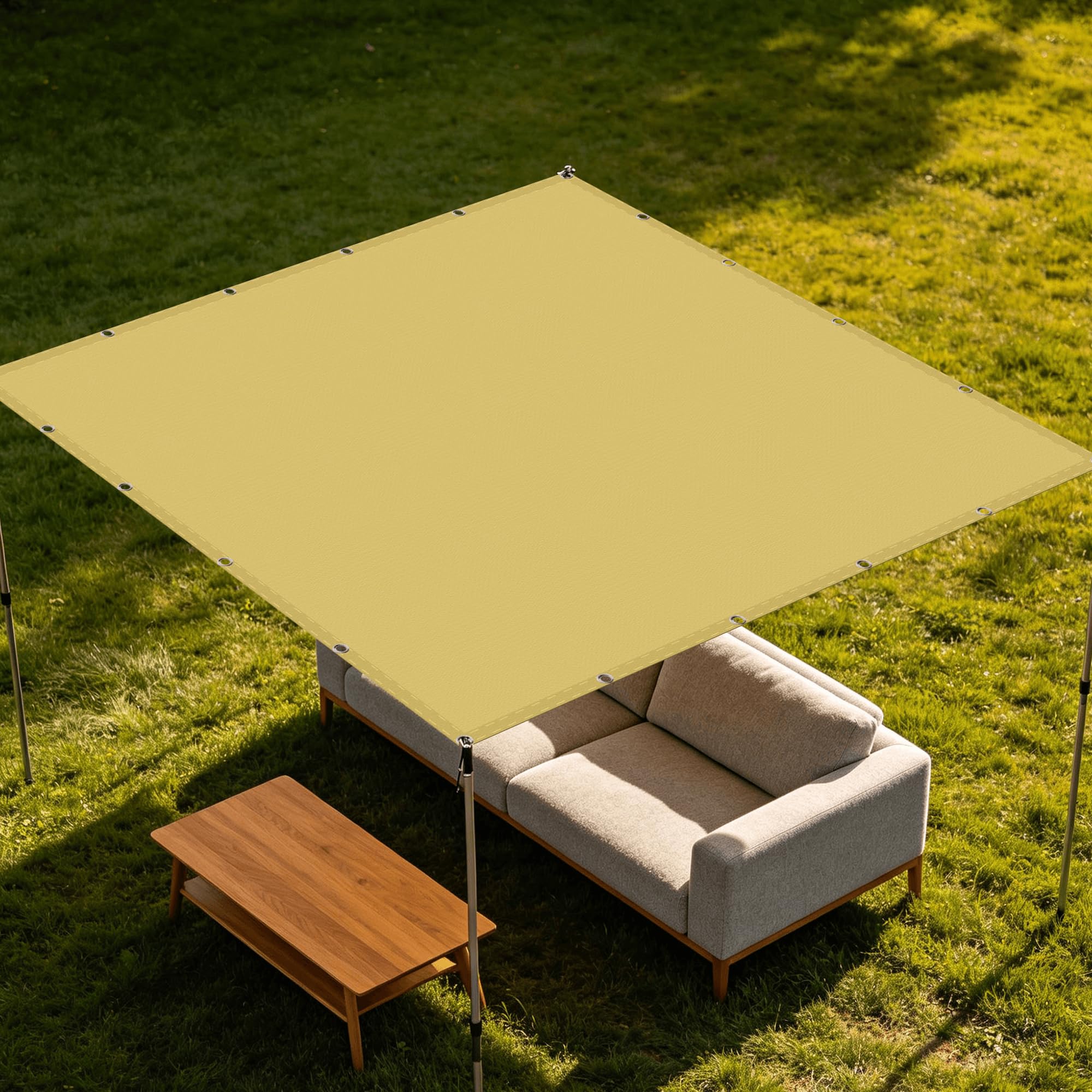 Voile d'ombrage carré 2.5x3.4 m imperméable et respirant jaune sable pour terrasse