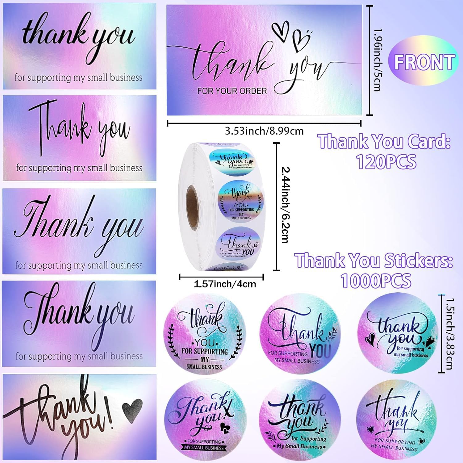 1120pc Set: 1000pc 1.5in Stickers, 120pc Cards, Roll Set for Envelopes & Retail - Image 3