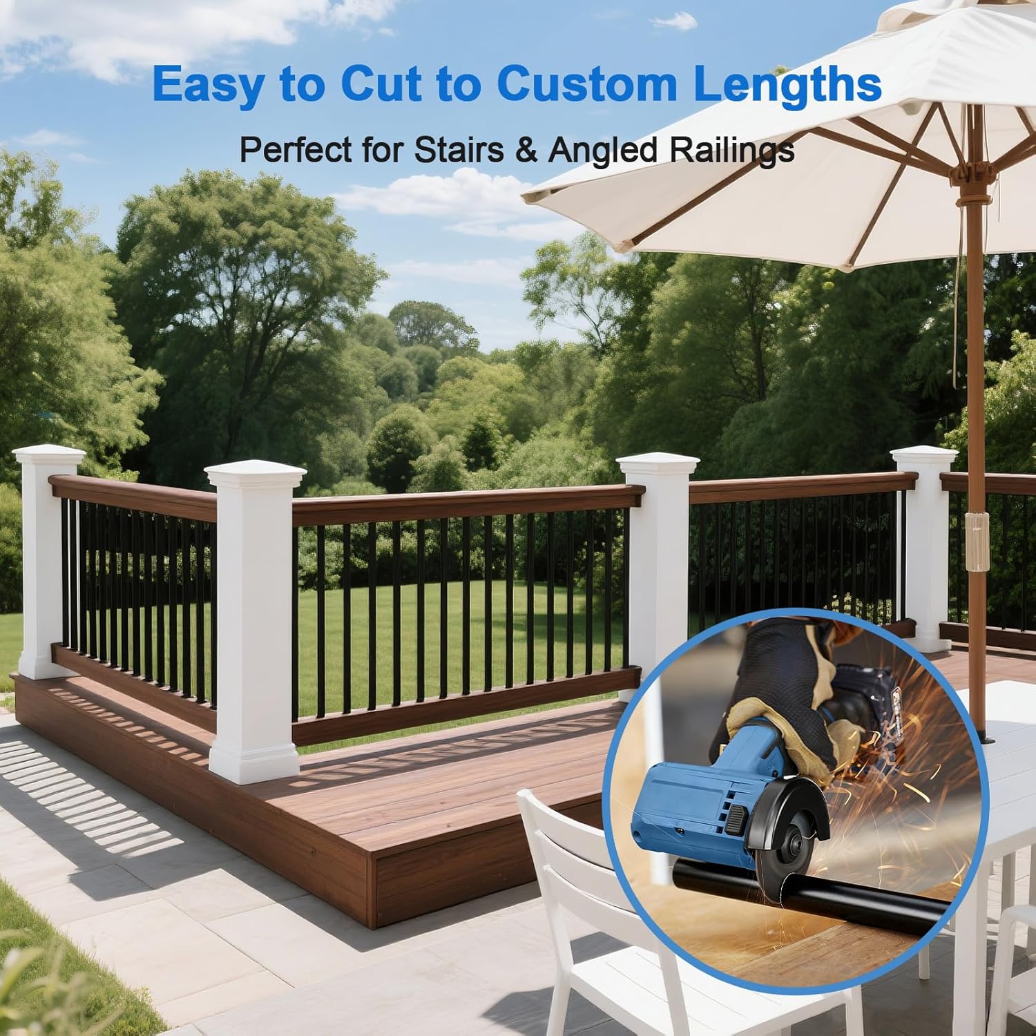Aluminum Deck Balusters, 100 Pack 36" Round Aluminum Deck Spindles with Screws & Connectors, Corrosion Resistant, Easy to Cut to Custom Lengths, Modern Durable Spindles for Indoor & Outdoor Railings