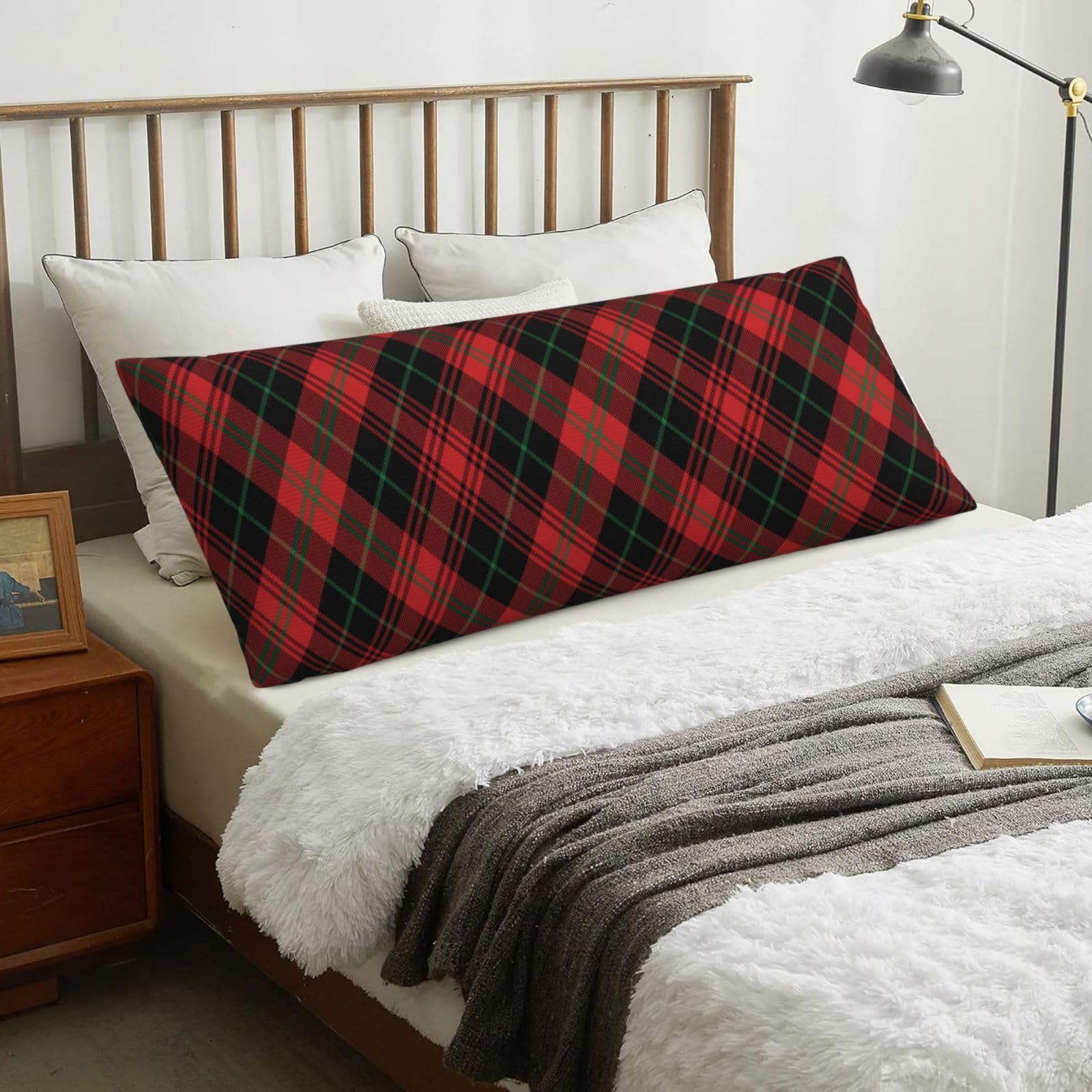 Diagonal Plaid Scottish, Body Pillow Cover with Zipper,Long Body Pillowcase 20 x 60 in