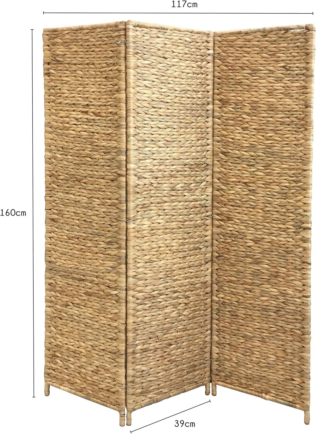 Box and beyond – Biombo interior – 117 x 160 cm – Jacinto de agua natural – 3 paneles – Trenzado apretado – Separador de habitaciones – Habitación – Sala de estar – Oficina – Estilo Bohemio