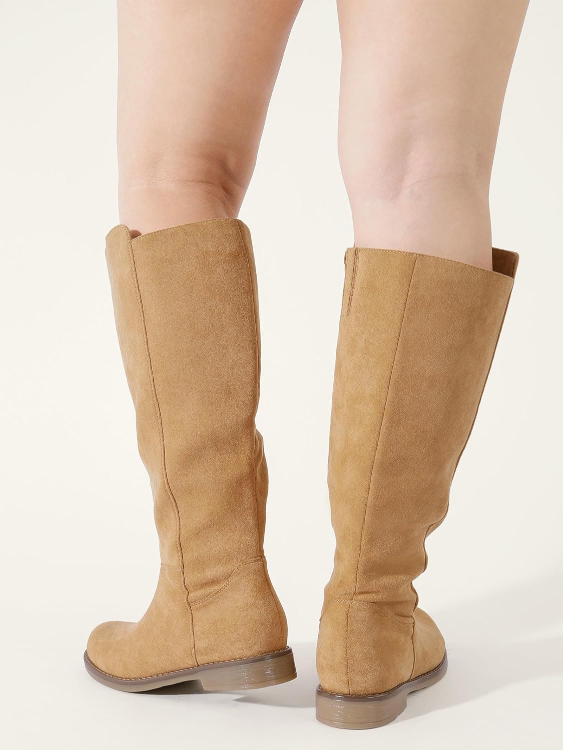 Shoe'N Tale Wide Calf Knee High Boots for Women Flat Low Heel Width Stretchy Round Toe with Side Zipper Fall and Winter Fashion Comfortable - Image 5