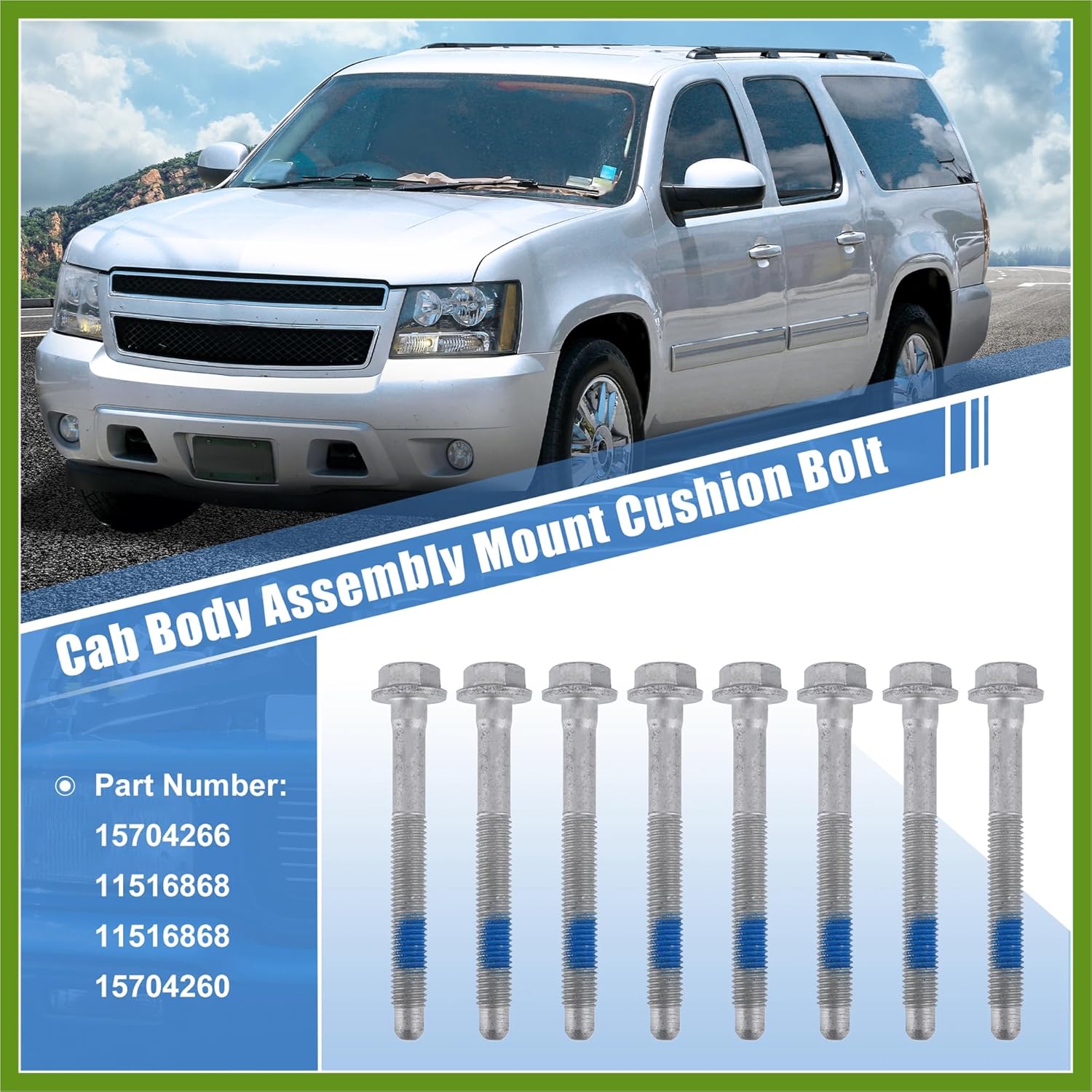 8PCS New Cab Body Assembly Mount Cushion Bolt,10.9 Grade Mild Steel, Fits for Chevrolet Silverado 1500 2500 1999-2004 NO.11516868 Replace Parts Vehicle Components
