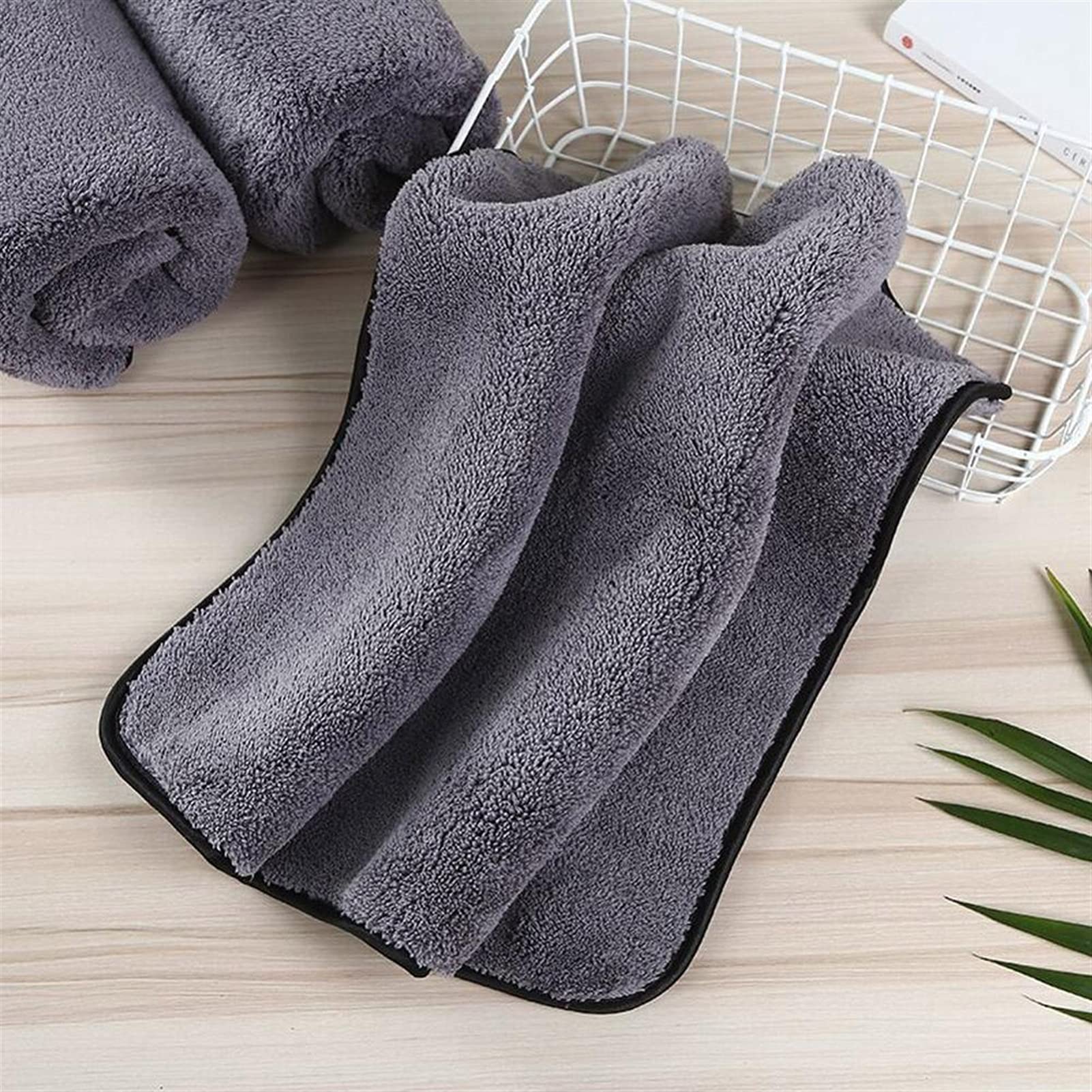 3pcs/set Car Wash 1200G.SM Car Detailing Toalla de microfibra Limpieza de autos Secado Grueso Lavado de autos Trapo para el cuidado de la cocina del automóvil Paño (Color : Grey, Material : Coral Fl