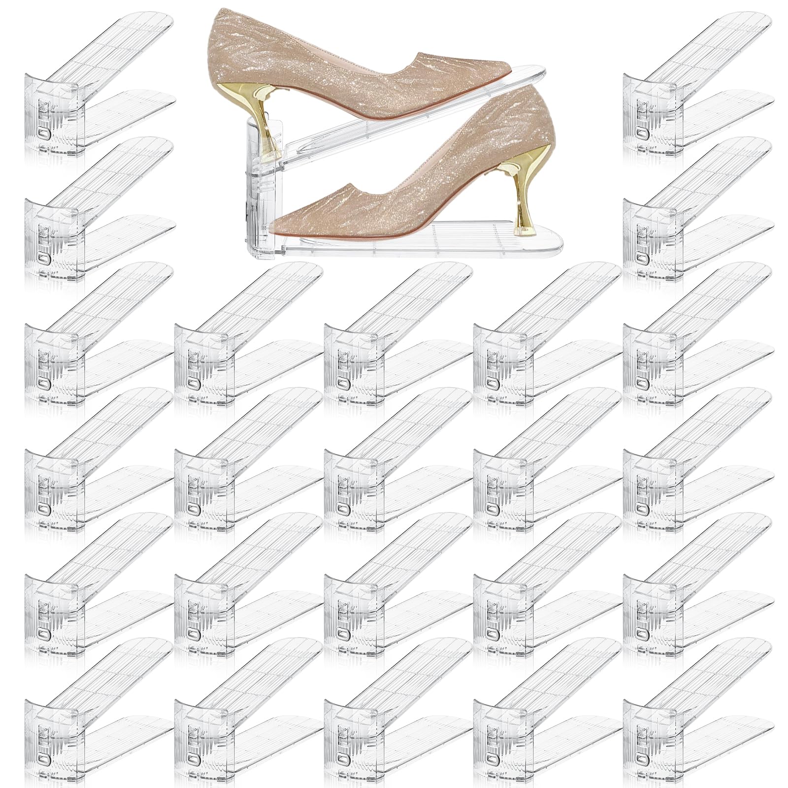 FENRUNXU Shoe Slots Organizer for Closet,24 Pack Shoe Stacker Shoe Rack Organizer for Closet Space Saver Storage Shoe Holder Organization(Transparent)