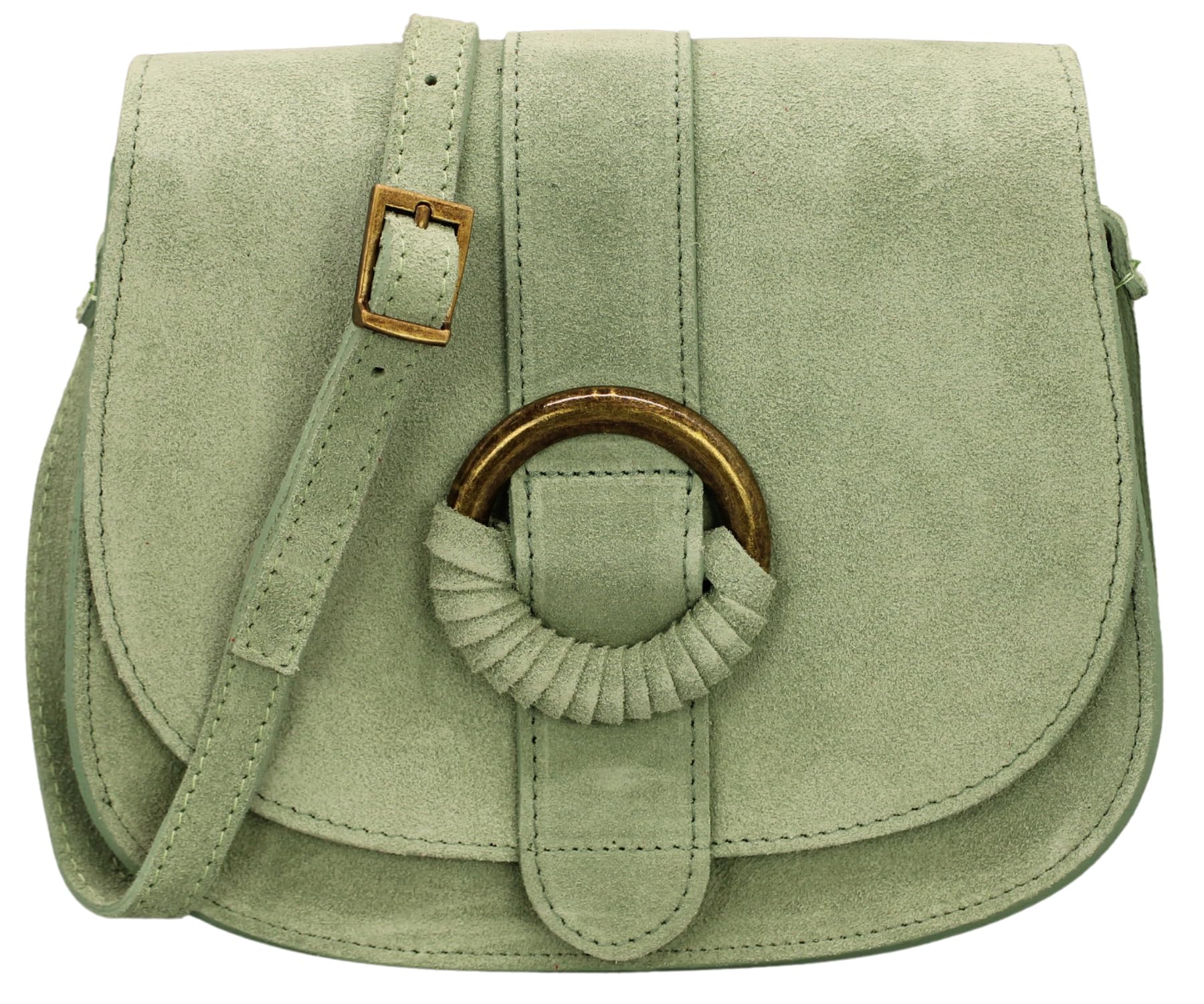 ADEL damska torba na ramię z prawdziwego zamszu ELLEN ręcznie wykonana torba Crossbody Bag 2 przegródki, torba na ramię z regulowanym paskiem skórzanym, wyprodukowano we Włoszech