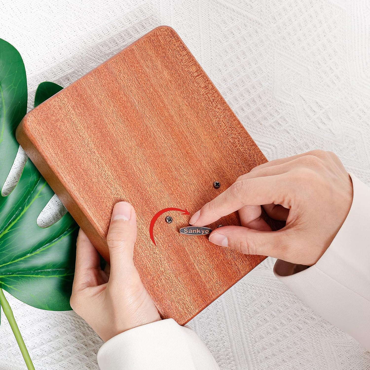 Kalimba Thumb Piano Music Box (17 keys acacia wood water drop shape, Movement Tune: Can't help falling in love)