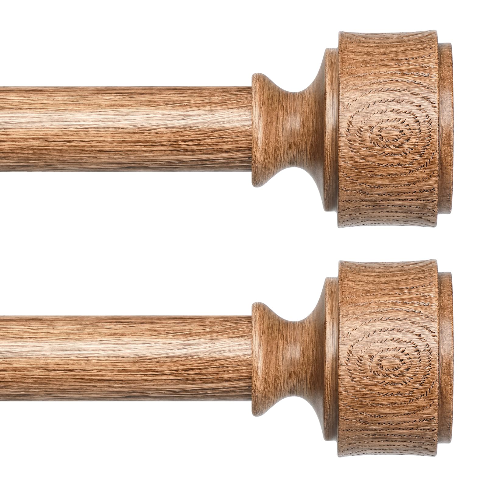 Photo 1 of 2 Pack Wood Curtain Rods for Windows 30 to 56 Inch, Adjustable Decorative 1'' Heavy Duty Metal Curtain Rod with Modern Faux Wood Grain Finials, Rustic Farmhouse Bedroom Boho Drapery Pole