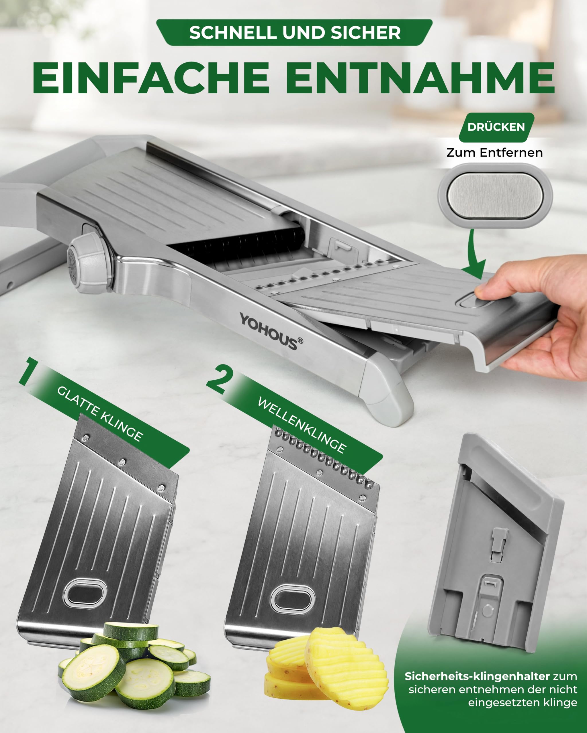 Gemüsehobel Mandoline - Verstellbarer Gemüseschneider aus Edelstahl