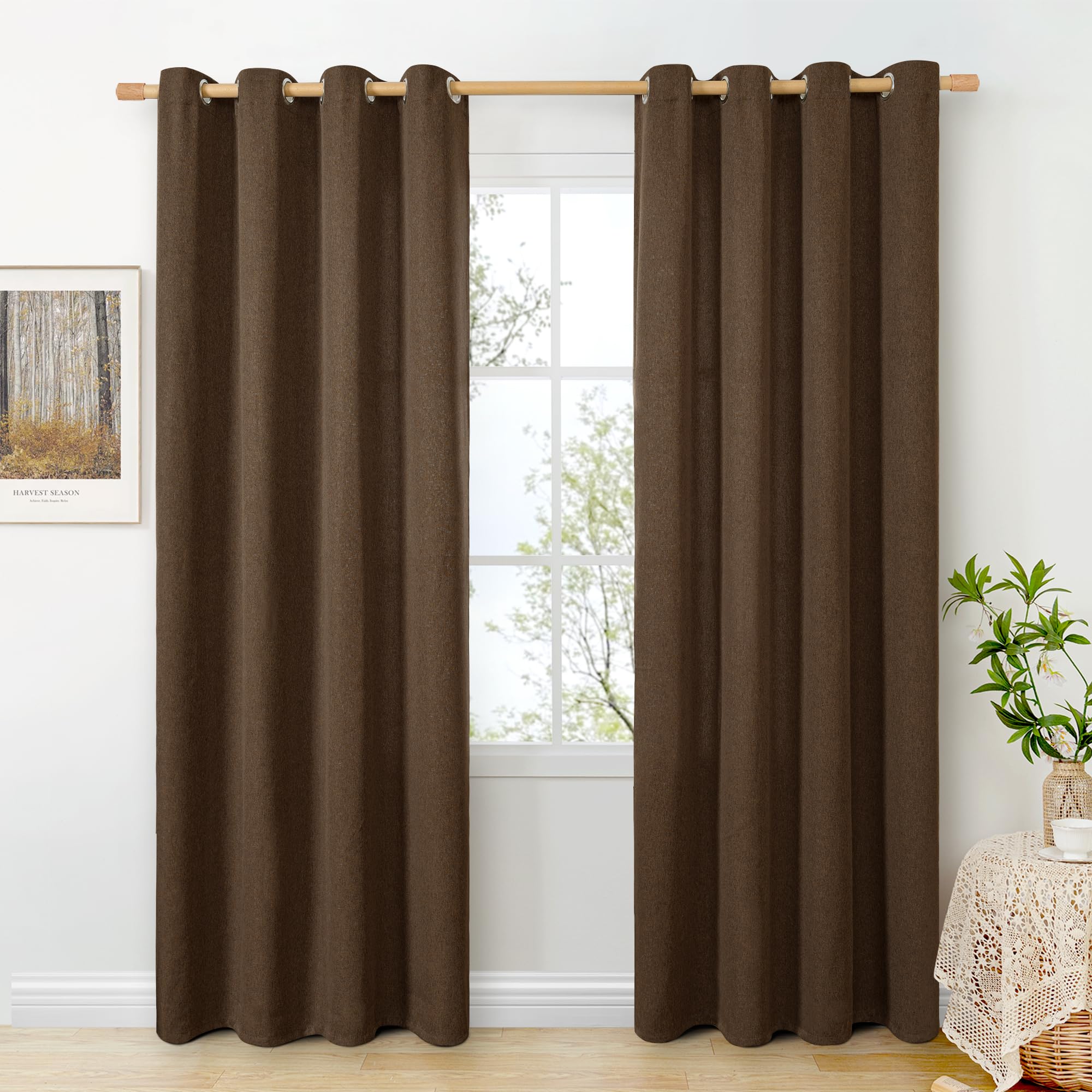 BGment Dark Brown Linen Curtains for Living Room 84 Inch Length 2 Panels Set, Chocolate Semi Sheer Window Drapes Light Filtering Textured for Farmhouse Bedroom Grommet Thick Coffee, Each 52 Inch Wide โ image 1