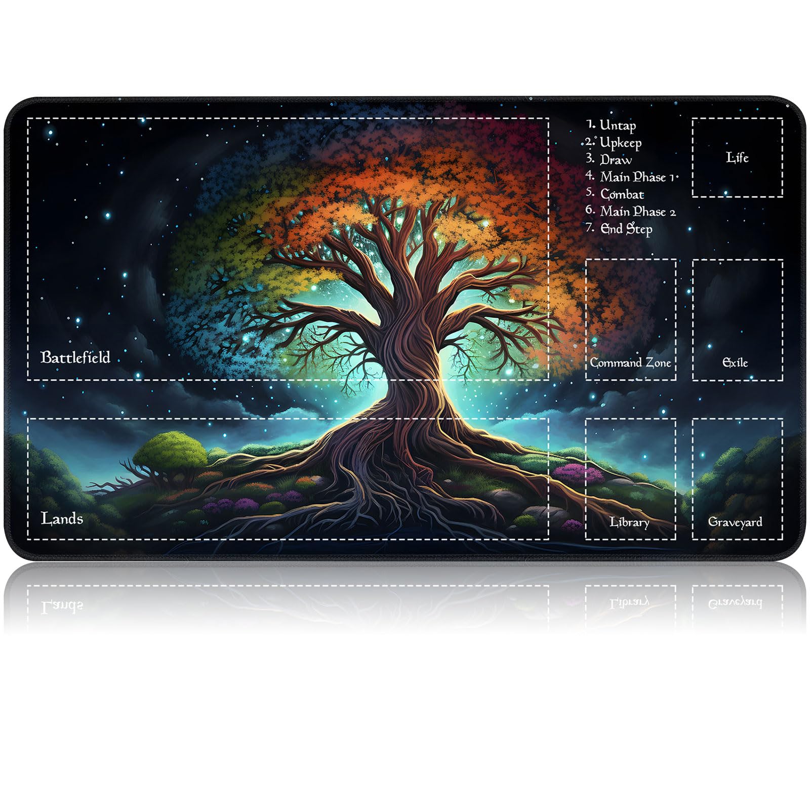 for MTG Game Playmat, for Magic TCG Rubber Play mat,Tabletop Card Playmats with Smooth Surface,Trading Card Inked Game Mat with Zones,Battle Game,Galaxy Art Tree