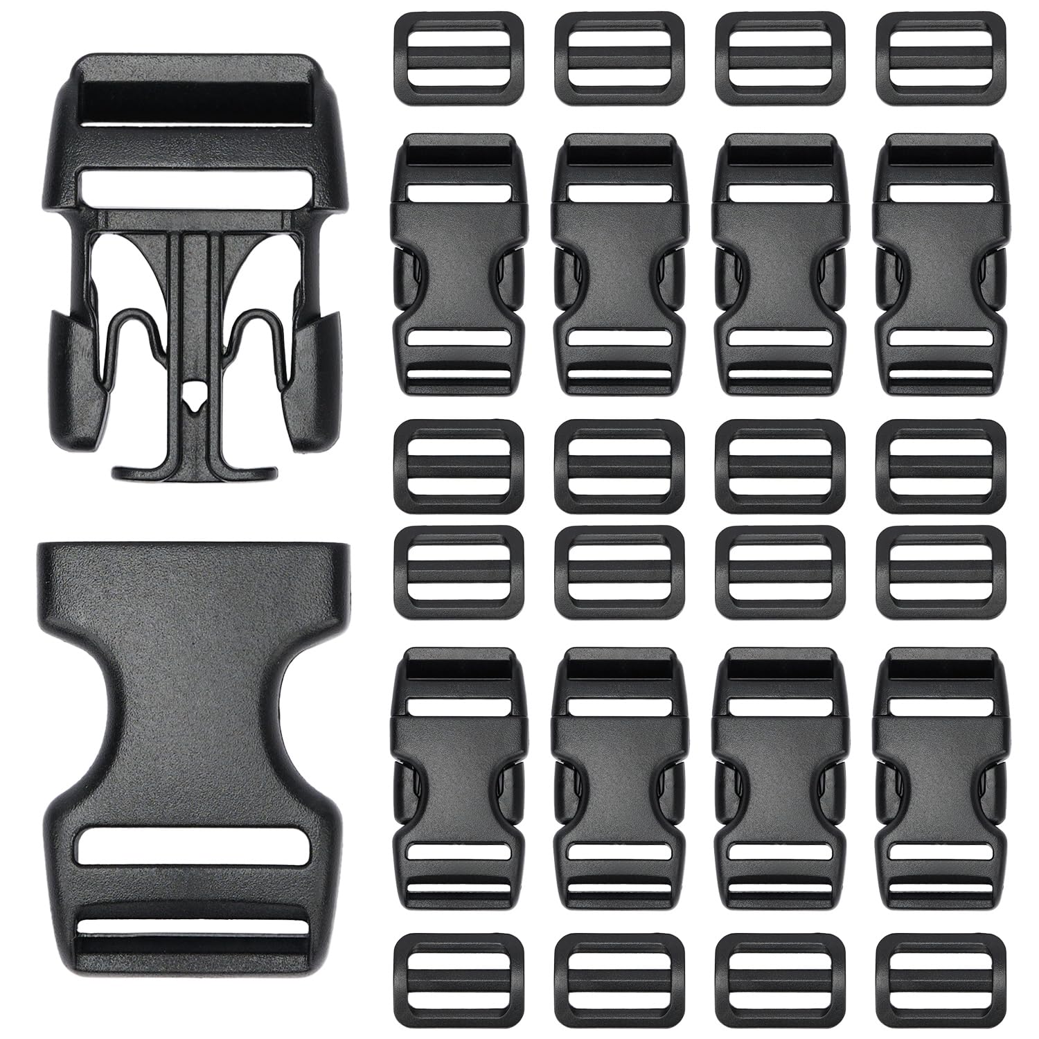 MELORDYBuckles for Straps - 8 set Quick Side Release Buckles + 16pcs Tri-Glide Slide, Dual Adjustable No Sewing Buckle