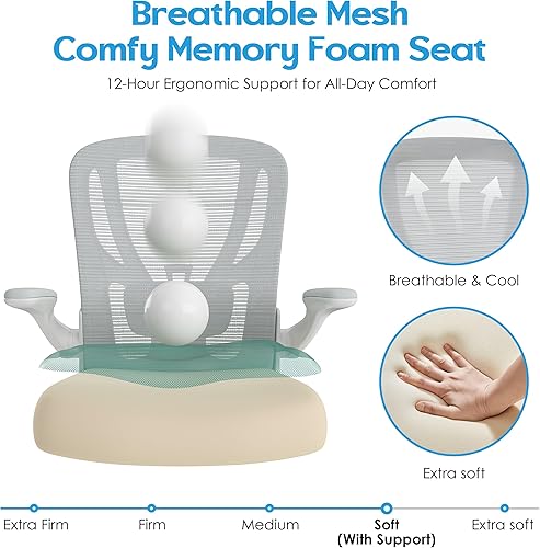 Miniatura 7 de Silla de oficina ergonómica de escritorio, silla de malla para computadora, silla de trabajo transpirable con ruedas, soporte lumbar ajustable,