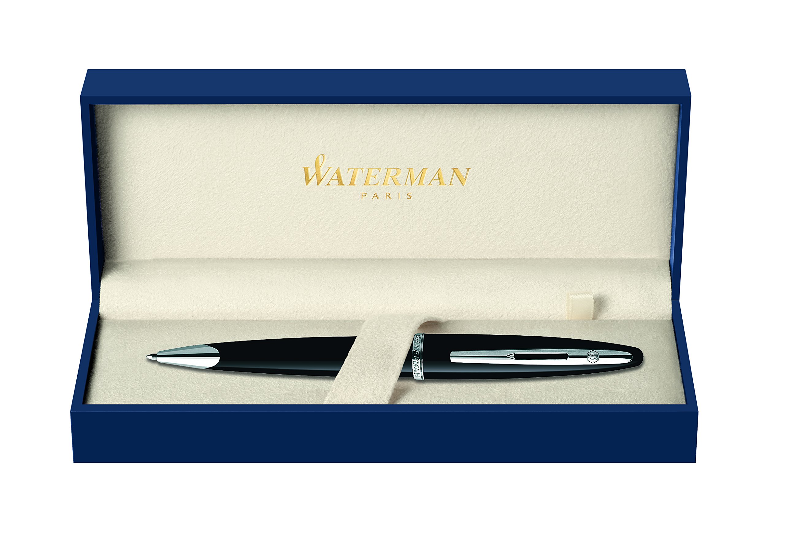 WatermanCarène Black Sea Kugelschreiber (hochglänzend Schwarz mit Palladiumzierteilen, mittlere Schreibspitze, blaue Tinte, Geschenkbox)