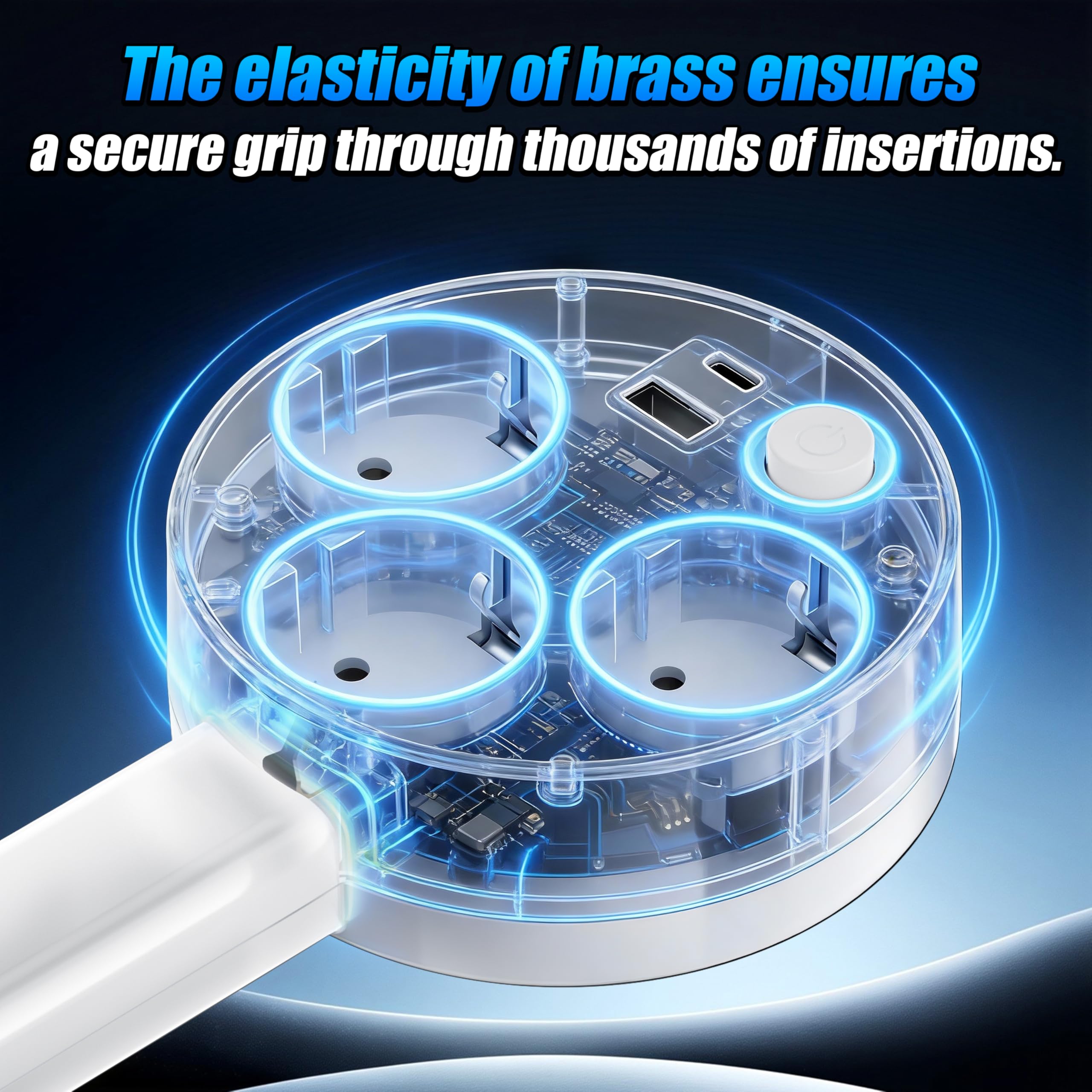 Expander de Enchufe Giratorio Extensible - 3 Tomas de Corriente alterna y Puertos USB, Ajustable de 18-26 Pulgadas para Muebles Traseros y Espacios Apretados