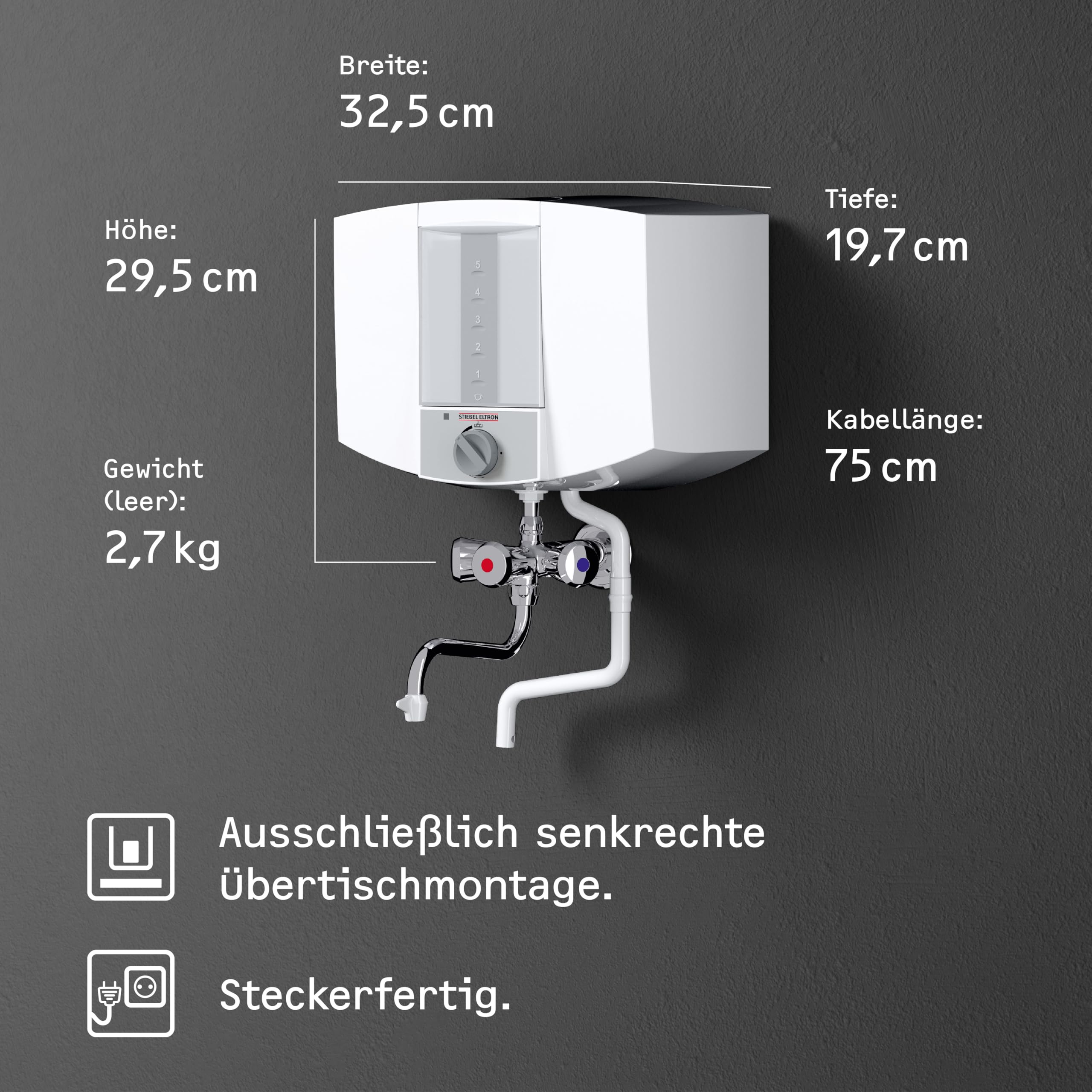 STIEBEL ELTRON Kochendwassergerät KBA 5 KA, Kunststoff, 5 Liter, Dreigriff-Füll- und Ablaufarmatur, 74289