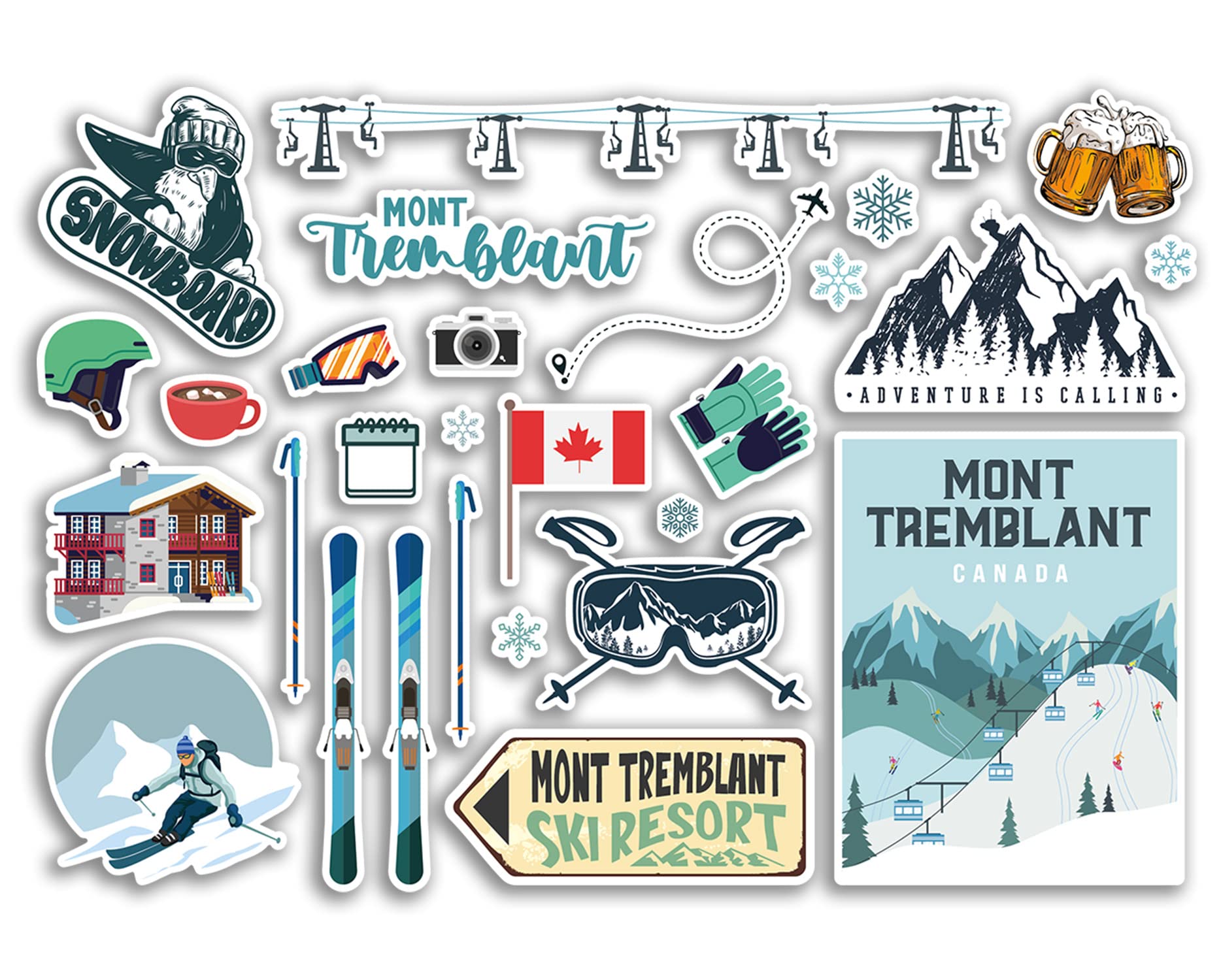 Dv Design Multi A5 Sticker Sheet Mont Tremblant Vinyl Stickers - Canada Ski Resort Mountains Snowboard Holiday Flag Travel Snow Sports Luggage Scrapbooking #79042