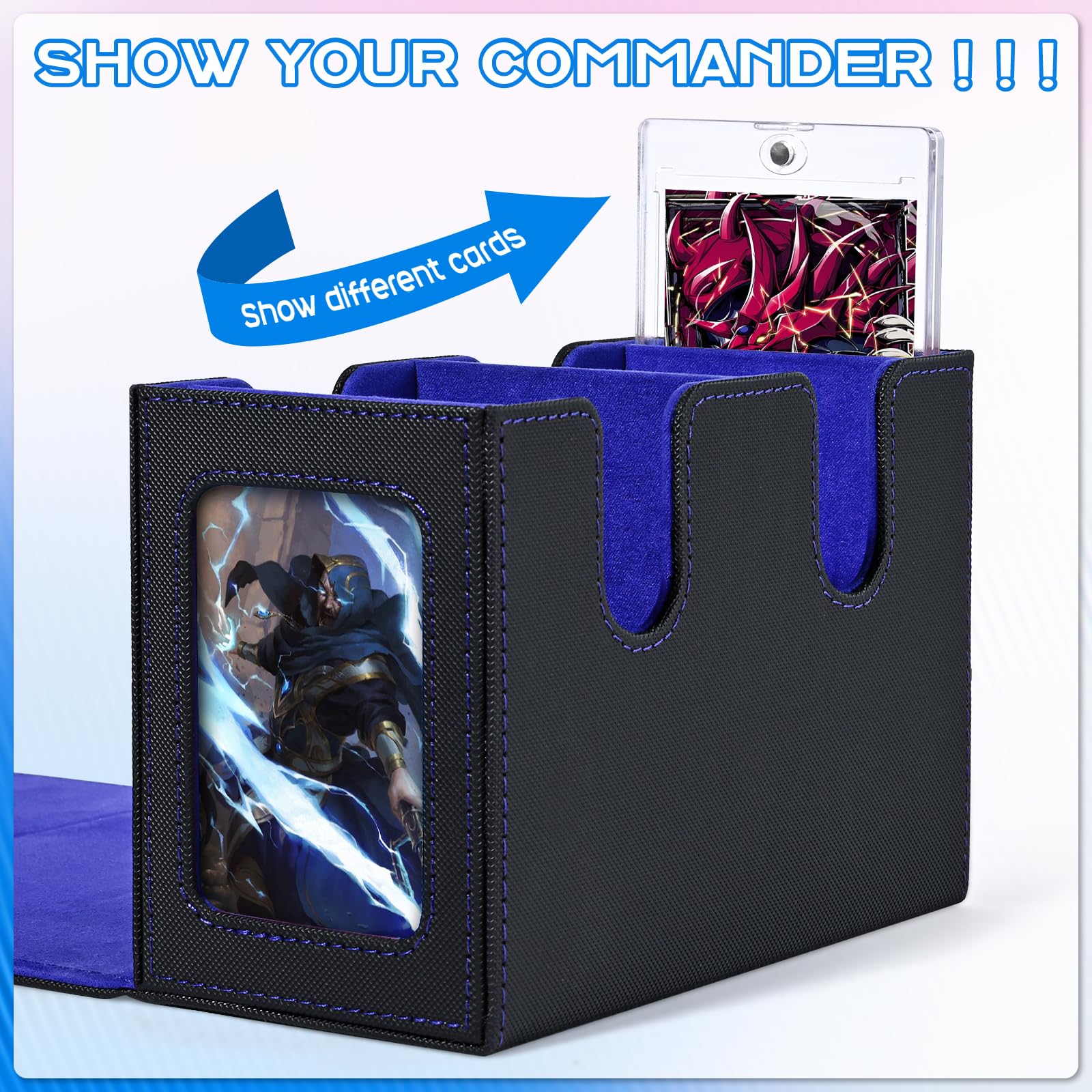 UAONO MTG Deck-Box mit 2 Commander Display und Würfelablage, patentiertes Design, Doppeldeck-Box für 250 einhüllige Karten, Leder-Magnetkarten-Aufbewahrungsbox passend für TCG CCG Magic Cards