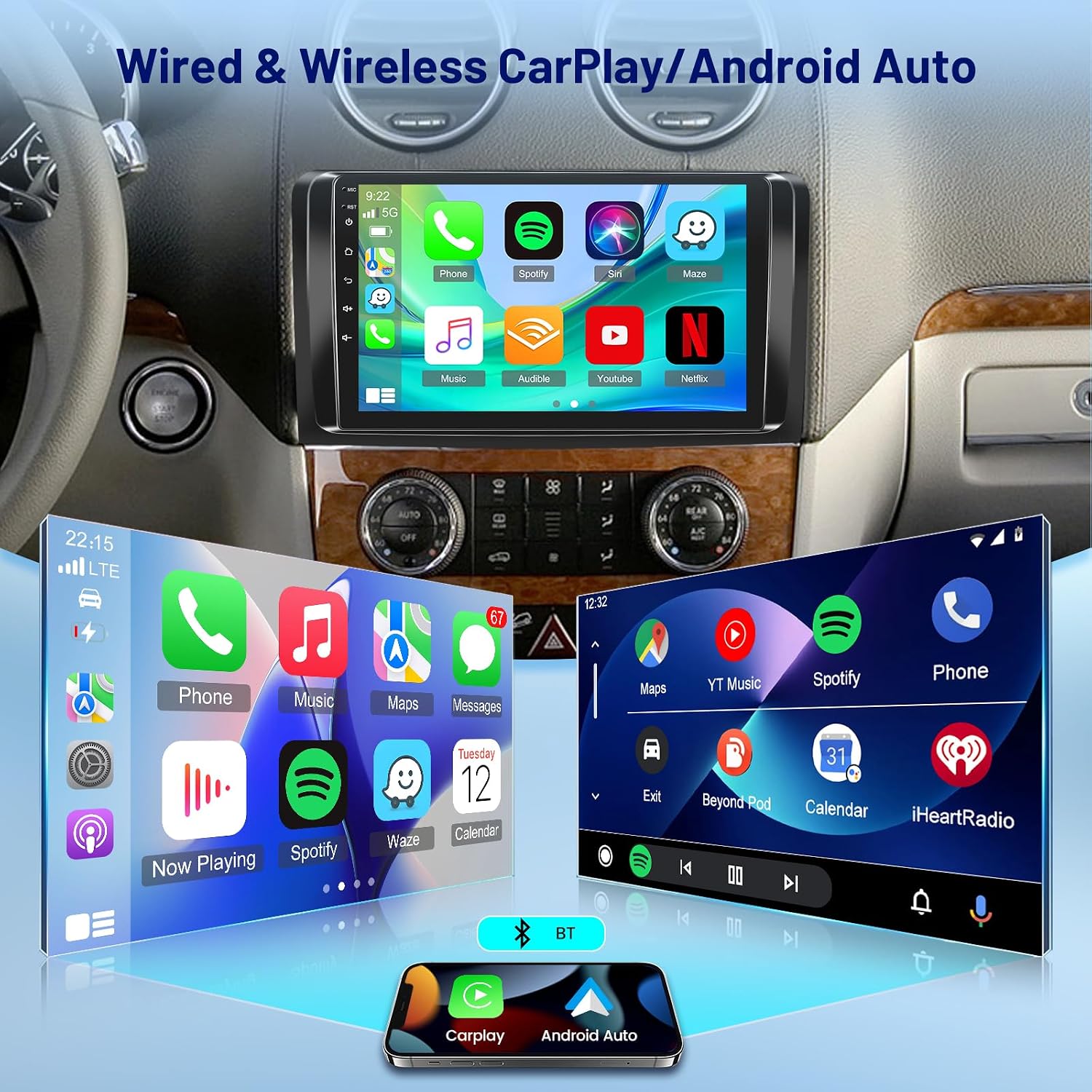 [4+64G] Car Radio for Mercedes Benz GL ML W164 X164 ML350 ML500 ML280 GL320 GL350 GL450 2005-2011 with Carplay&Android Auto, 9 inches Android Touchscreen Stereo, 32 EQ Audio/Bluetooth/FM RDS/SWC