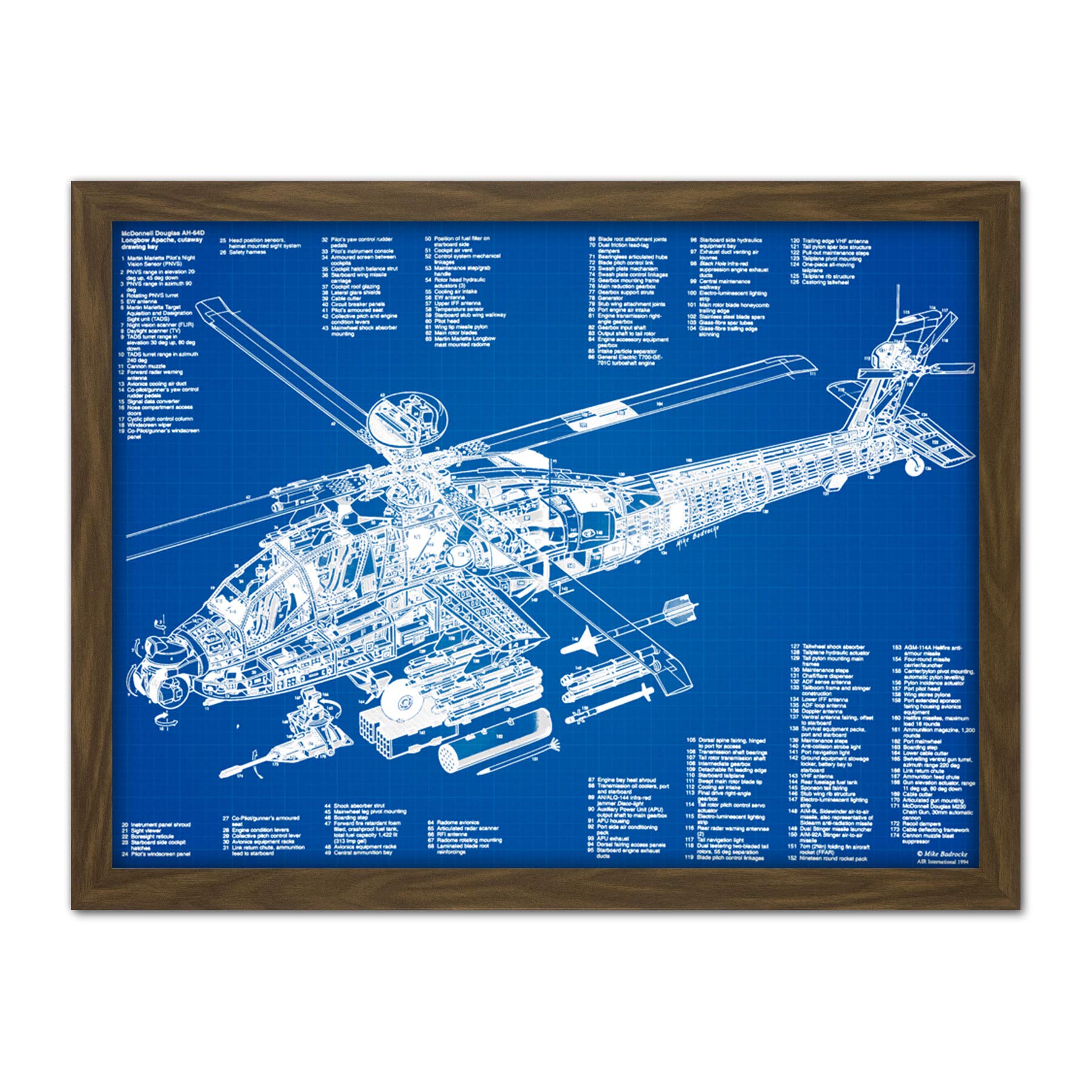 Artery8 AH-64D Apache Attack Helicopter Military Patent Plan Artwork Framed Wall Art Print 18X24 Inch