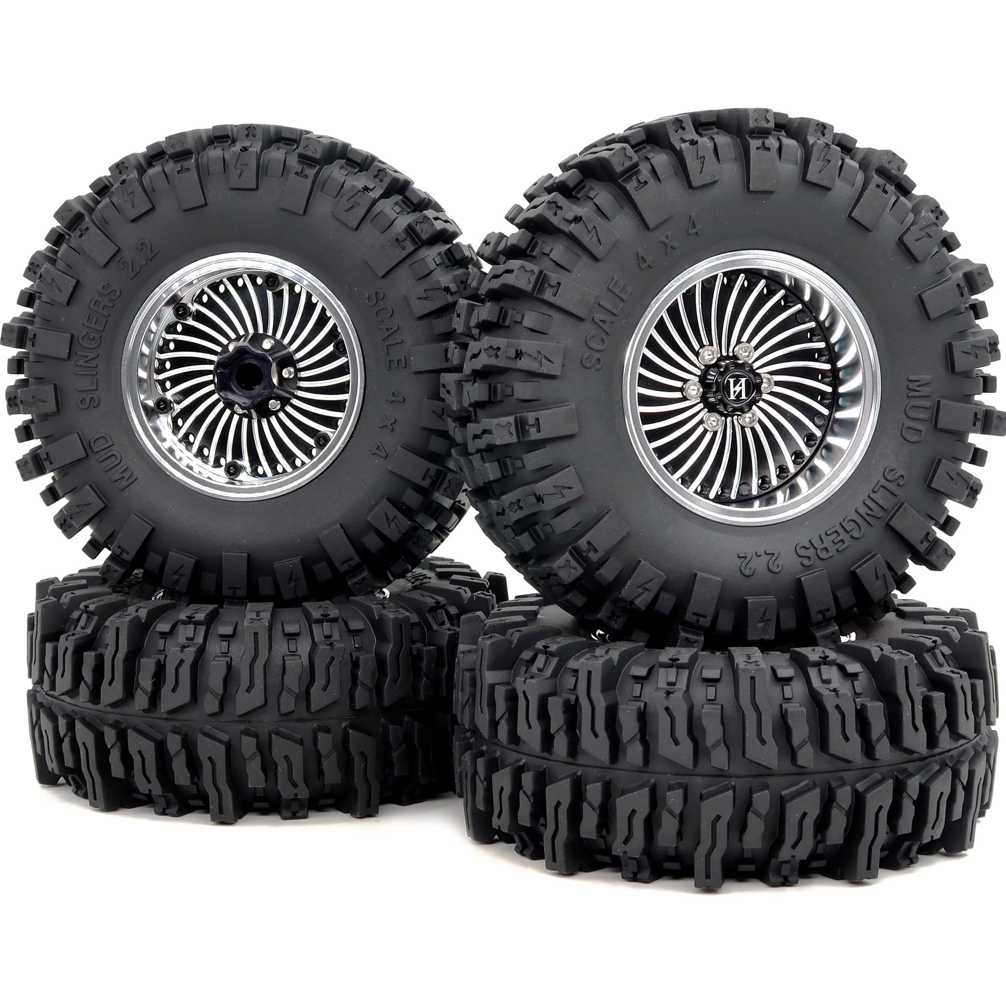 HOBBYSOUL Adjustable Offset 2.2 Beadlock Wheels and Tires 124mm Tall Mud Slingers tyre & 40mm Wide Rims for 1/10 RC Crawler TRX4 SCX10 Capra Upgrades,