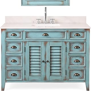 46 Inch Abbeville Distressed Blue Finish Cottage Plantation Style Bathro...