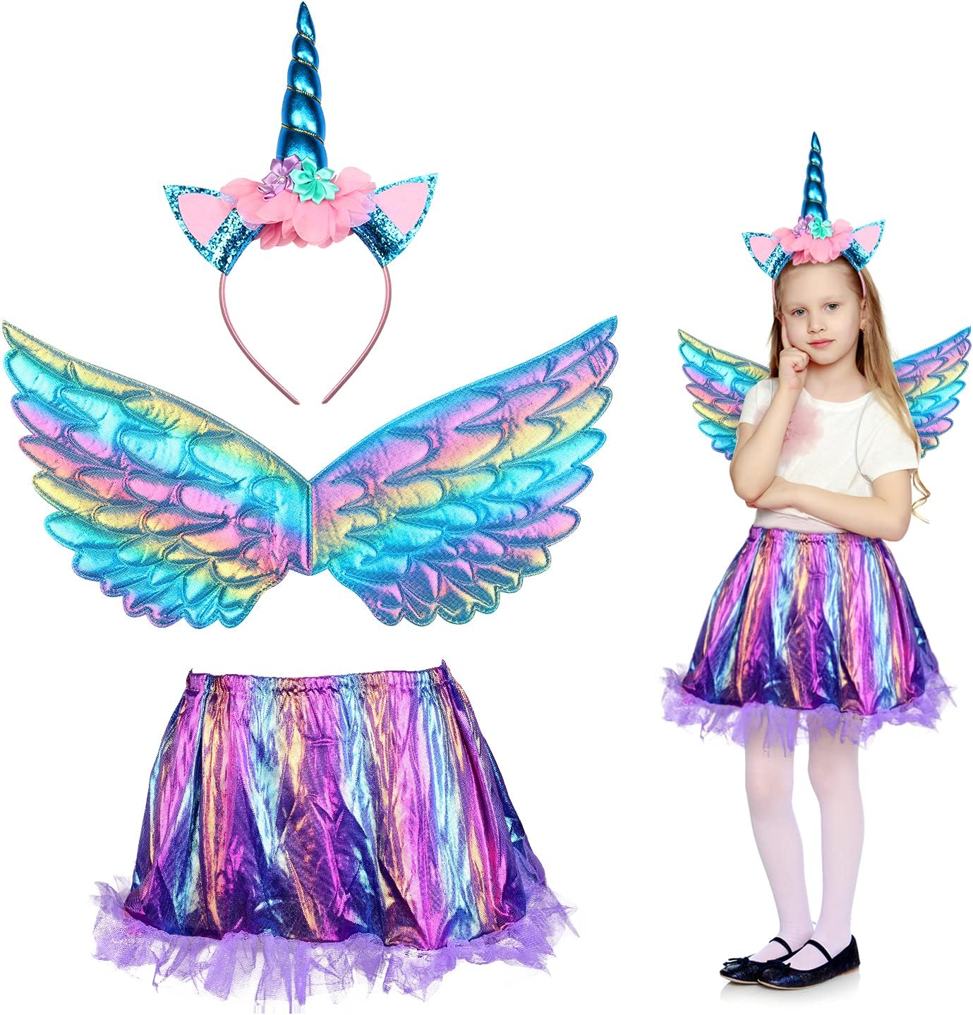 Einhorn-Kostüm-Set Für Mädchen 3–10 Jahre – Mit Tüllrock, Haarreif, Flügeln & Schmuck Für Karneval, Halloween & Geburtstag