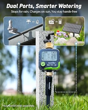RAINPOINT ITV156 Water Timer Kit with Rain Sensor, 3 Independent Plans, Automatic Rain Shutoff for Garden & Lawn Irrigation, Rain Delay, IP65 Waterproof
