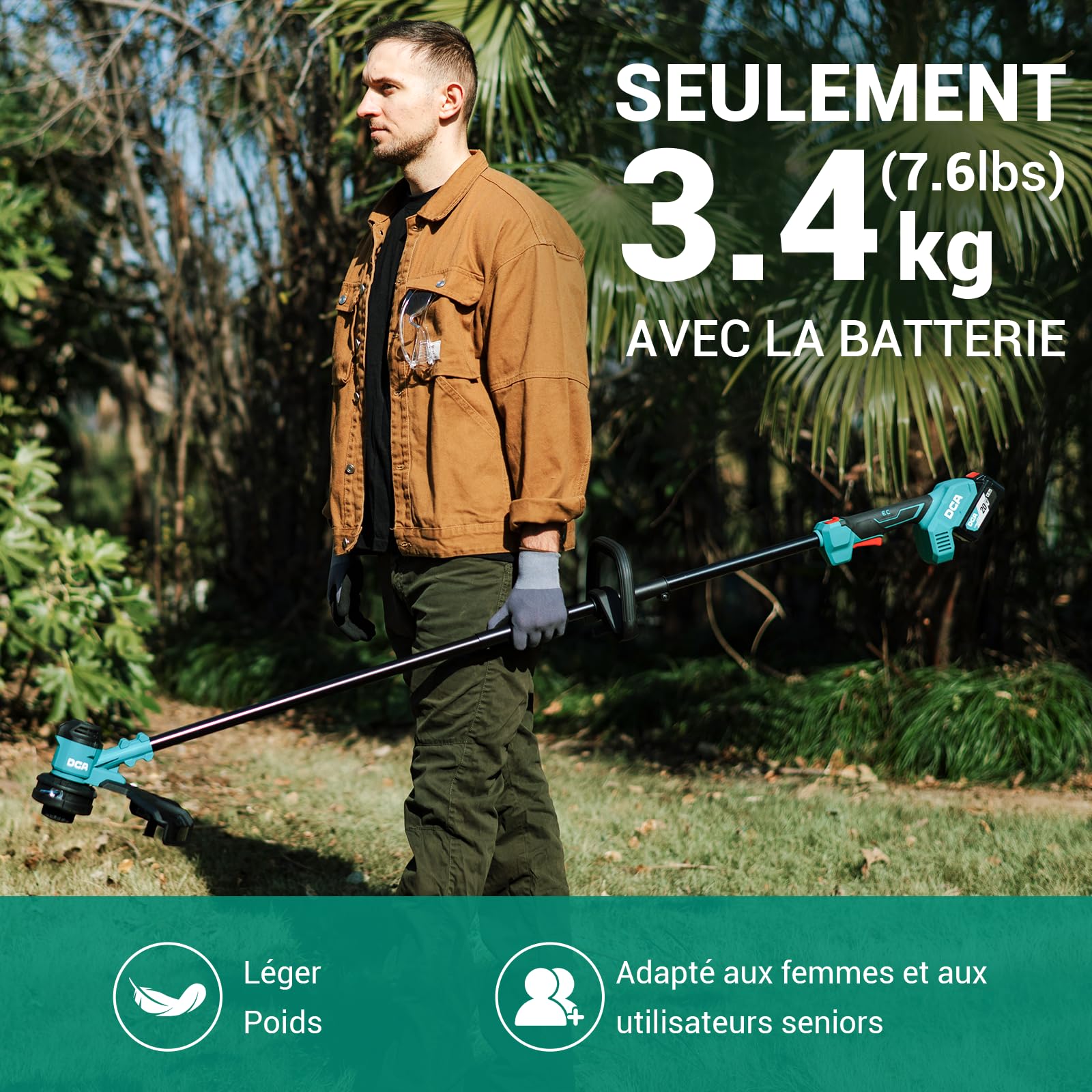 DCA Taille-Bordures sans Fil 20V, 2-en-1, Largeur de Coupe 35 cm et Vitesse 6000 RPM, Batterie 4,0 Ah, Chargeur pour travaux de Jardin et d'extérieur, ADST20141